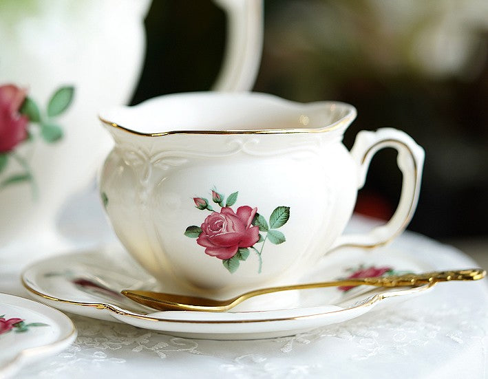 Elegant British Royal Rose Bone China Porcelain Tea Cup Set - Ceramic Coffee & Afternoon Tea Cups with Saucer in Gift Box - Perfect for High Tea, Bridal Showers & Luxury Home Decor