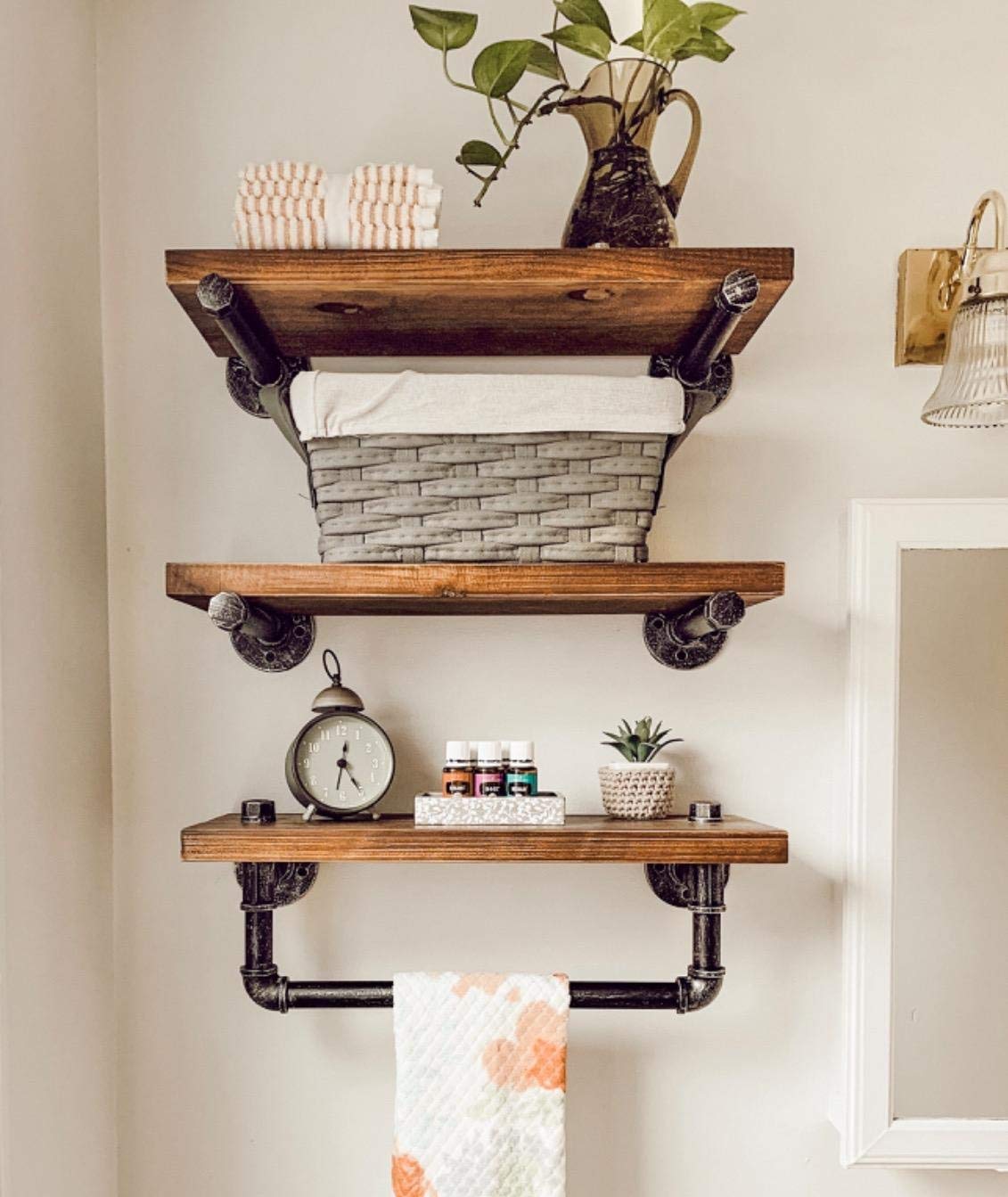 Industrial Pipe Shelving Wall Mounted - 3 Tier Rustic Bathroom Shelf with Metal Pipe Design | Perfect for Bathroom Storage, Kitchen Organization & Vintage Home Decor