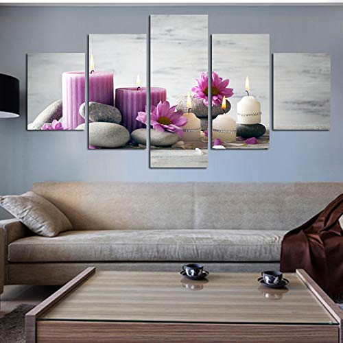 5 Piece Canvas Wall Art Set - Modern Red White Candles & Stone Flower Painting - Framed & Stretched Ready to Hang - Perfect for Living Room, Bedroom, Office & Bathroom Decor - Home & Office Wall Decorations - Ideal for Gifts, Housewarming & Interior Design
