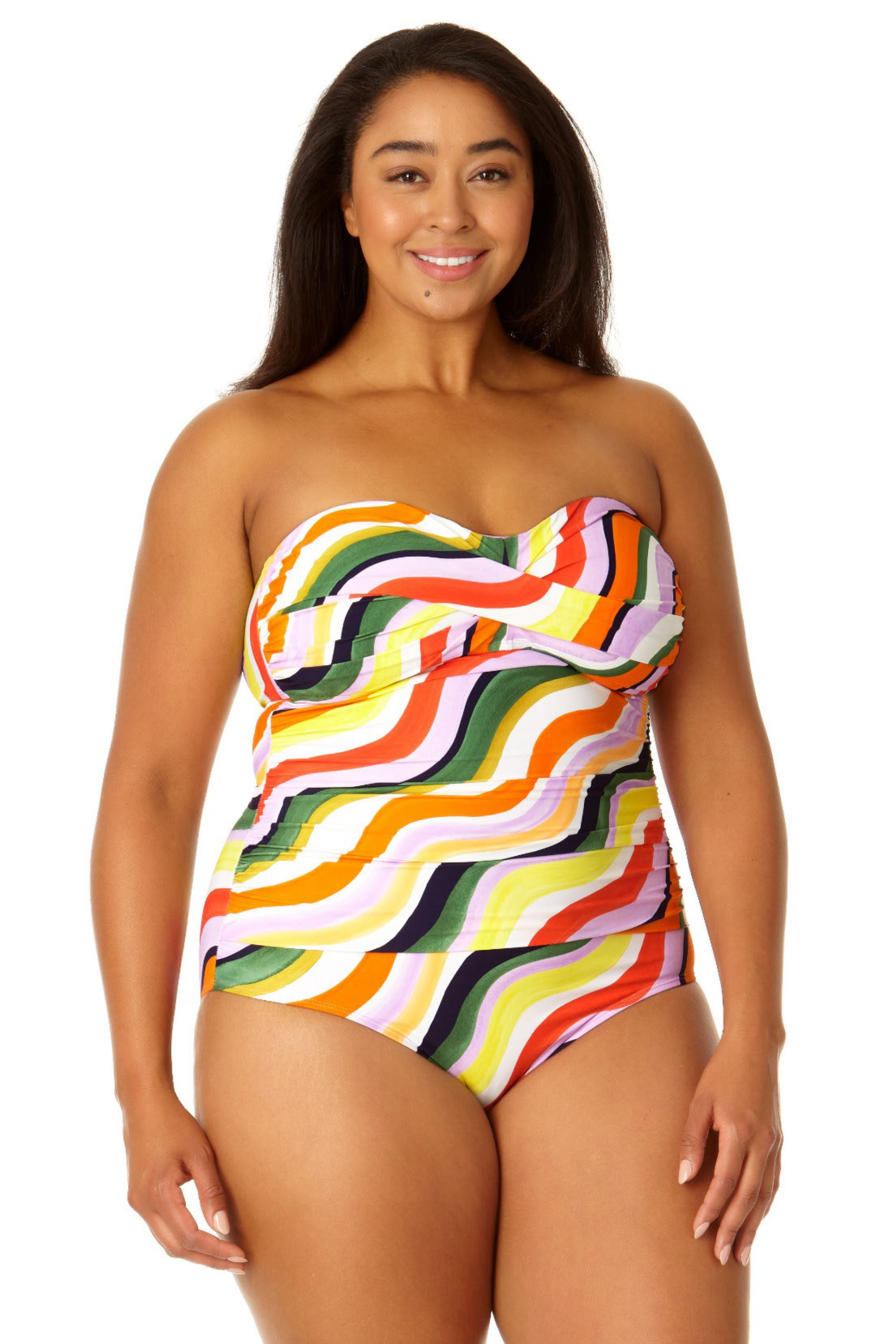 Anne Cole Plus Women's Twist Front Shirred One Piece Swimsuit - Flattering Swimwear for Beach, Pool & Vacation | Plus Size Bathing Suit with Comfortable Fit