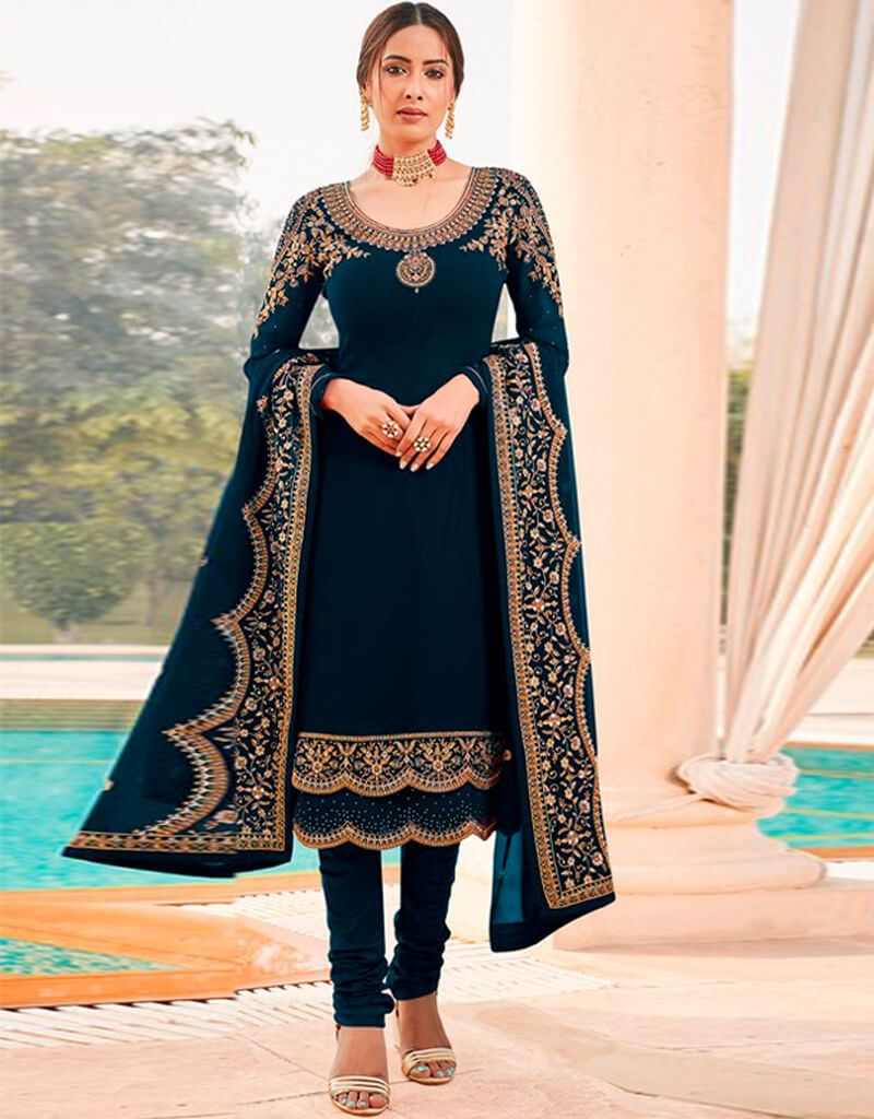 Blue Chudidar Style Suit Georgette - Elegant Indian Ethnic Wear for Women | Perfect for Weddings, Parties & Festivals
