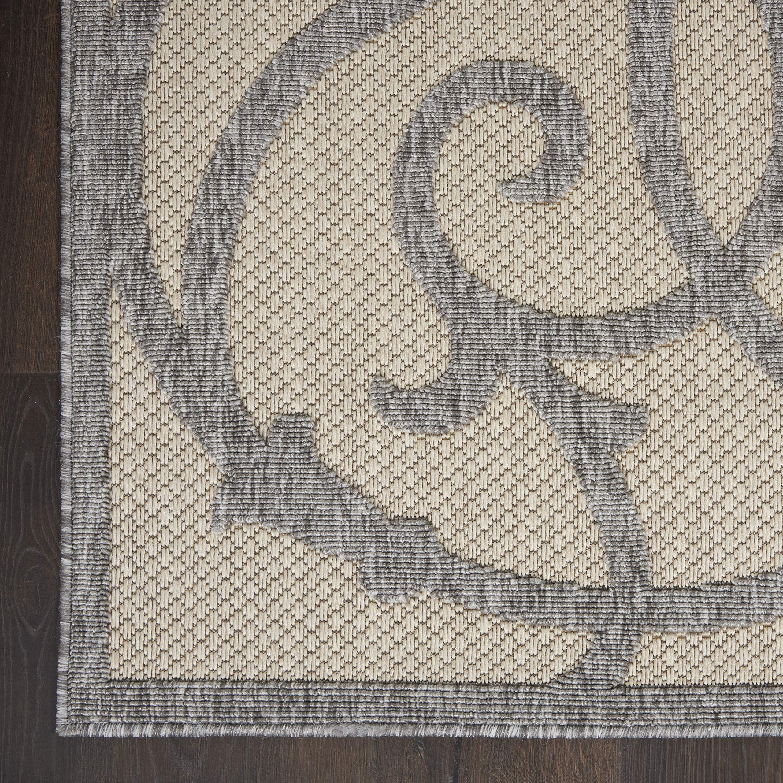 Nourison Palamos 6' x 9' Indoor/Outdoor Area Rug in Cream Grey - Easy to Clean, Non-Shedding, Stain Resistant - Perfect for Bedroom, Living Room, Dining Room, Backyard, Deck & Patio - Soft & Durable for Home Decor & Outdoor Entertaining