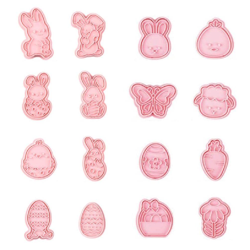 16/24Pcs Easter Cookie Cutters Set - 3D Plastic Cookie Molds for Baking, DIY Pastry Stamps, Handmade Biscuit Press Tools - Perfect for Kids Baking & Holiday Cookie Decorating (Easter, Christmas, Birthday Parties)