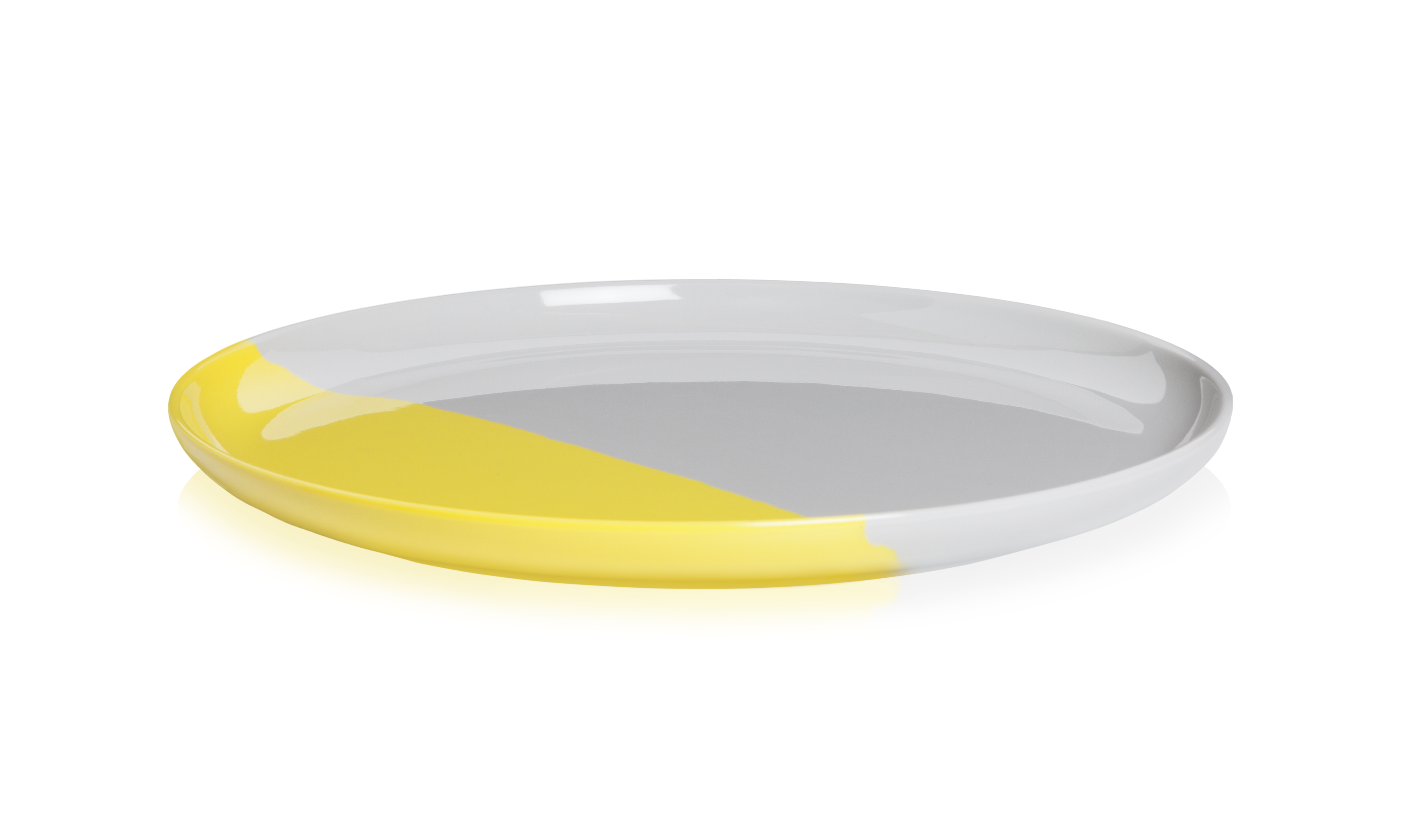 Premium 1/2 & 1/2 Dinner Plates Set of 4 - Yellow & Grey Stoneware for Everyday Dining, Parties, and Restaurant Use