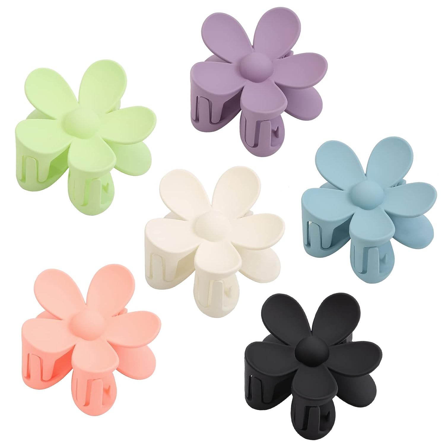 PLUCKET® 6Pcs Small Flower Hair Clips for Women - Matte Hair Claw Clips with Daisy Design, Non-Slip Strong Hold for Thin Hair - Cute Hair Accessories for Women & Girls (6 Colors) | Perfect for Daily Wear, Parties, Weddings and Gift Giving