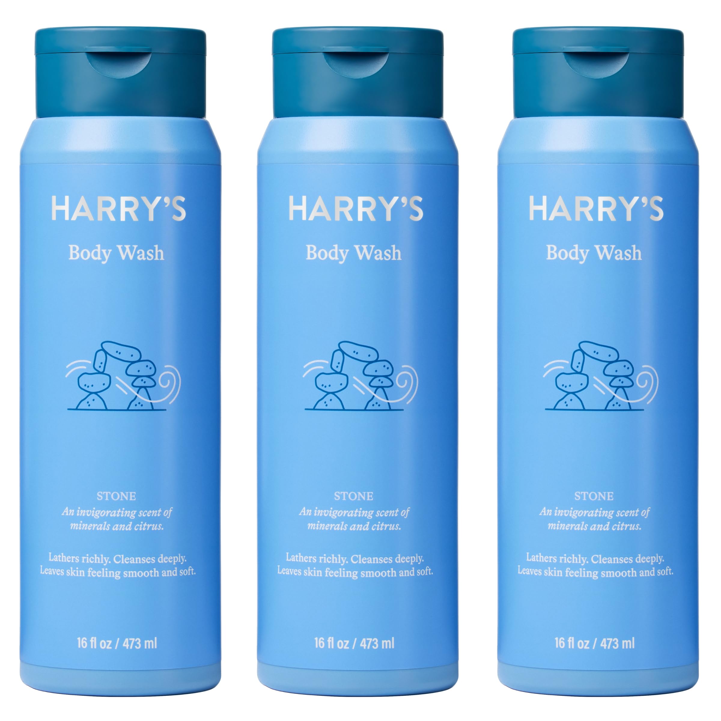 Harry's Men's Body Wash Shower Gel Set - Stone & Fig Scent, 16 Fl Oz Each (Pack of 3) - Refreshing & Hydrating for Daily Shower & Gym Use