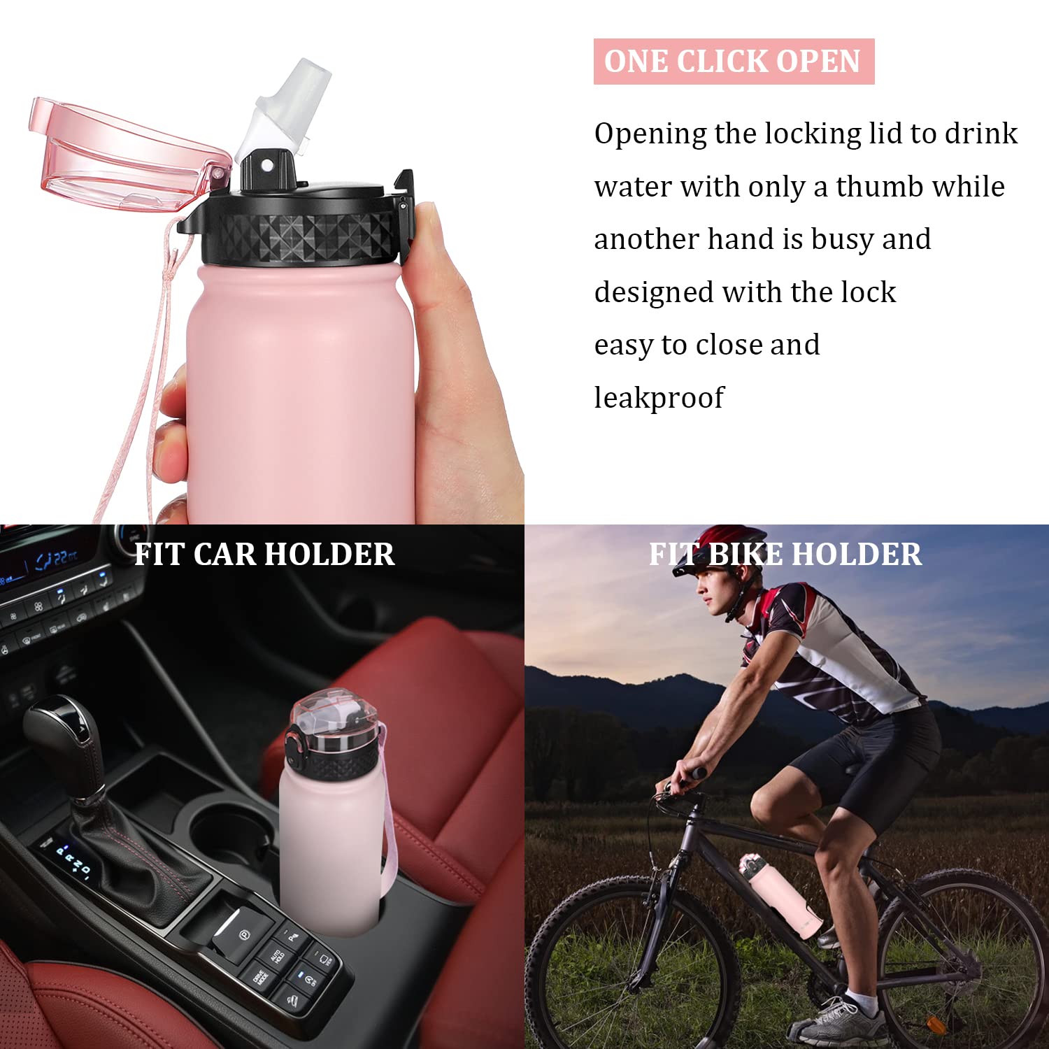 GOPPUS 600ml/20oz Stainless Steel Water Bottle with Straw - Double Wall Vacuum Insulated, Leakproof, BPA Free - Reusable Thermal Flask with Strap & Flip Top Lid for Men & Women - Perfect for Gym, Hiking, Office & Outdoor Activities