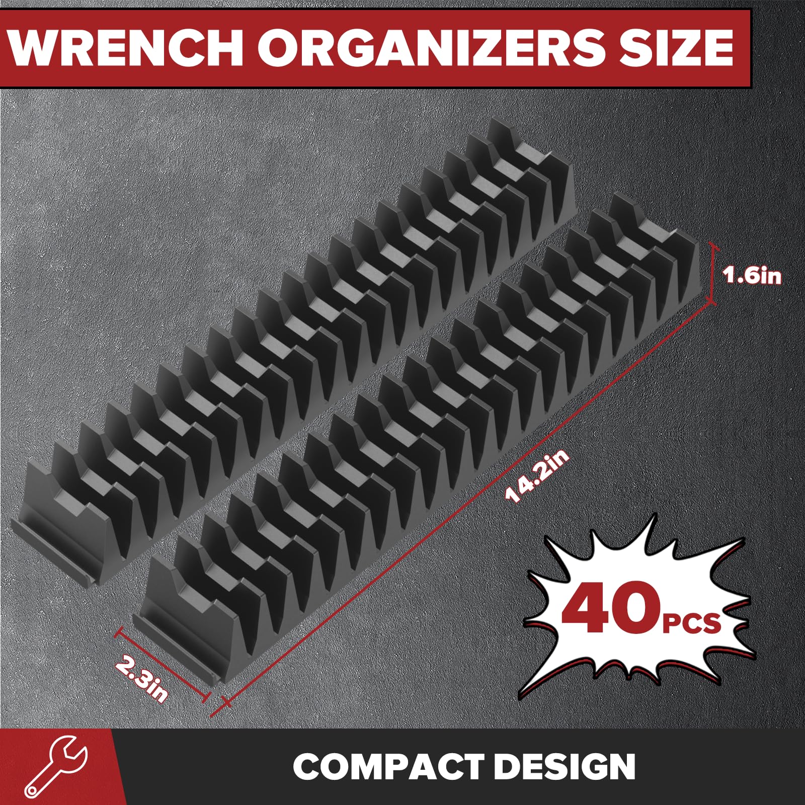 40PCS Modular Wrench Organizer Set - Heavy Duty Wrench Holder for Tool Drawer Storage with Metric & SAE Labels | Professional Wrench Rack for Mechanics | Perfect Workshop & Garage Organization Tool (Black)