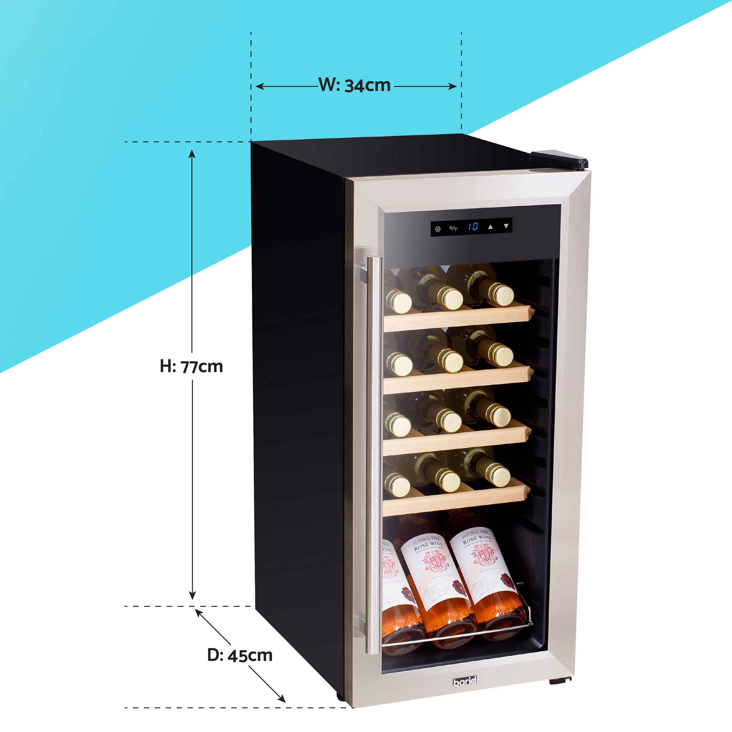 Baridi 18 Bottle Dual Zone Wine Cooler Refrigerator - Touch Screen Control, LED Lighting, Stainless Steel Design - Perfect for Home Bars, Restaurants, and Wine Cellars