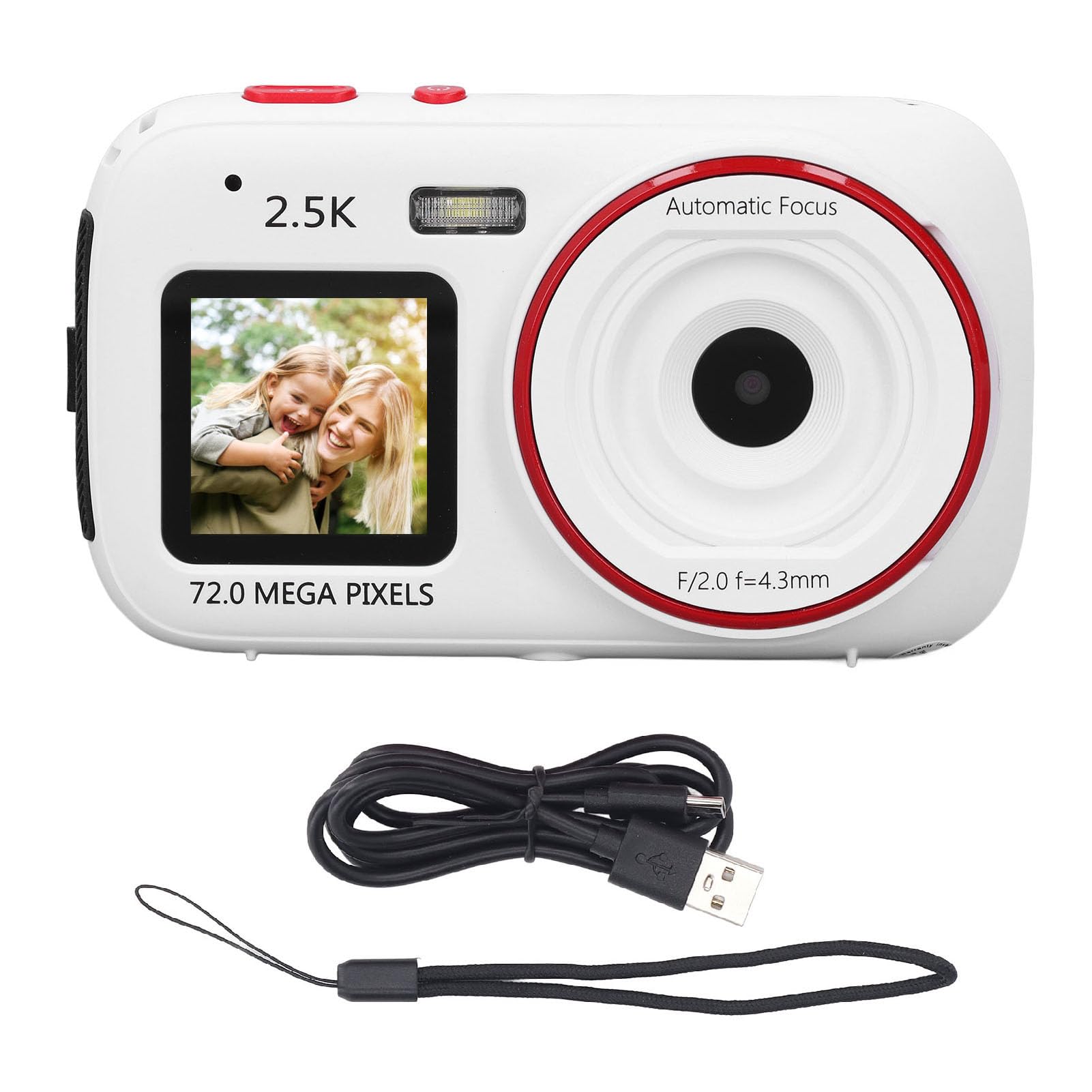 72MP Digital Camera with 16X Zoom & Dual Screen - Compact Vlogging Camera for Beginners, Autofocus Point and Shoot Travel Camera for Photography & Selfies (White) - Perfect for Travel Vlogging, YouTube Content Creation & Everyday Photography