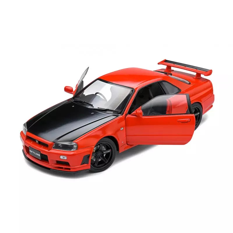 1:18 Scale Solido Nissan Skyline GT-R R34 Diecast Model Car - Active Red - Collectible Sports Car for Display & Racing Enthusiasts - Perfect for Home Decor, Office Display & Car Collection Showcase