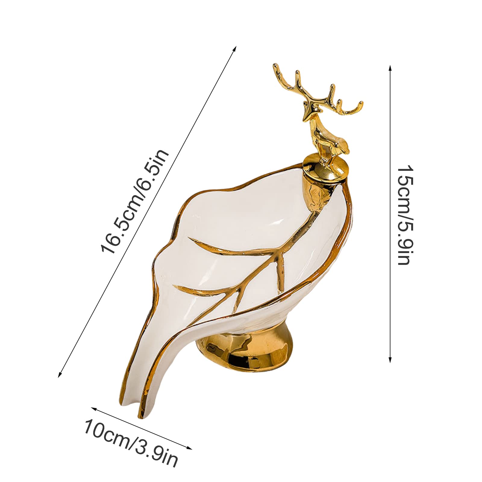 Luxury Ceramic Soap Dish with Golden Deer - Leaf Shaped Self Draining Soap Holder for Bathroom, Kitchen & Shower - Elegant Soap Storage Solution for Countertops, Vanities and Spa Decor