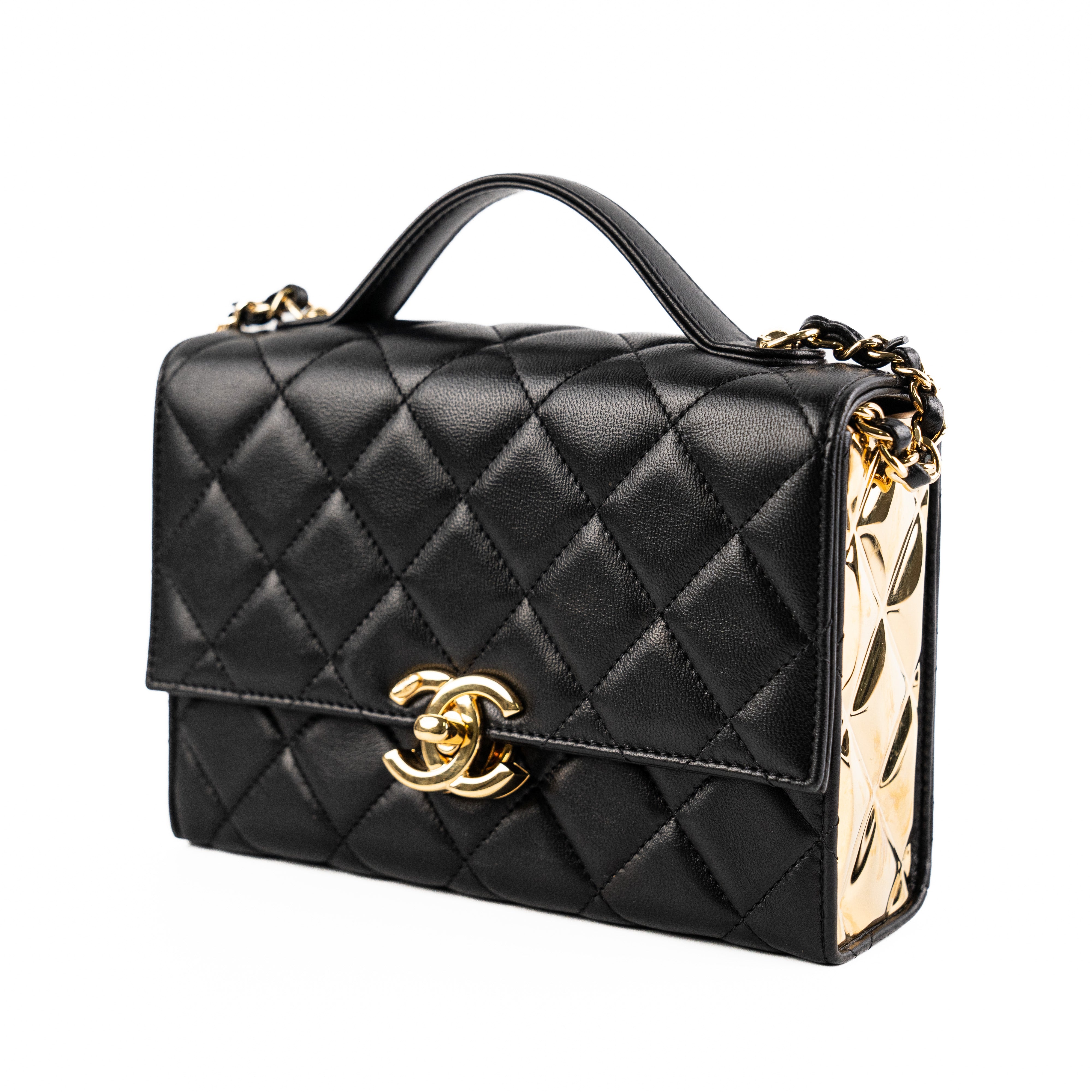 Chanel Seasonal Rectangular Black and Gold Box Bag with Microchip - Luxury Designer Handbag for Women, Perfect for Evening Parties, Date Nights & Special Occasions