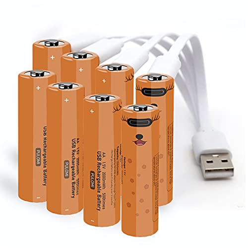 PULOMI Rechargeable AA Batteries 1.5V 2000mWh - USB Type C Rechargeable AA Battery Pack with Charging Cable, High Capacity & Over-Charge Protection (8-Pack) - Perfect for Cameras, Game Controllers & Smart Home Devices
