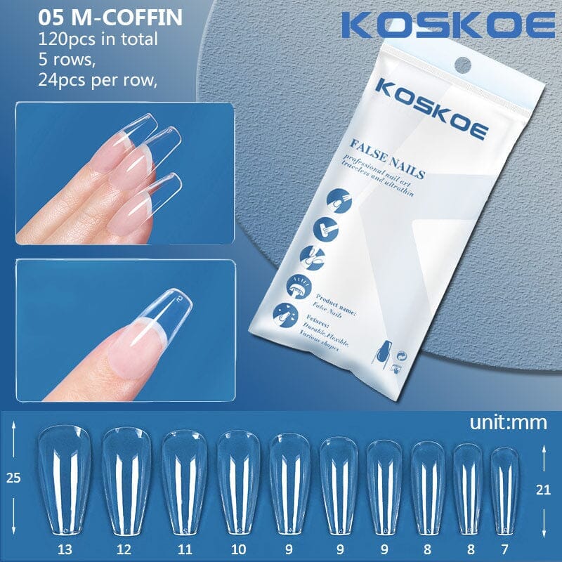 120pcs M Coffin Full Cover Clear False Nail Tips - Long Lasting Press On Nails for Salon Quality Manicure at Home | Perfect for Parties, Weddings & Special Occasions