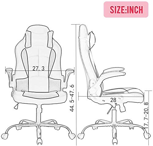 Ergonomic Gaming Chair with Lumbar Support & Massage Function - Adjustable Racing Office Chair with Flip-Up Arms & Headrest - Heavy Duty Pink Computer Desk Chair for Home & Gaming Setup