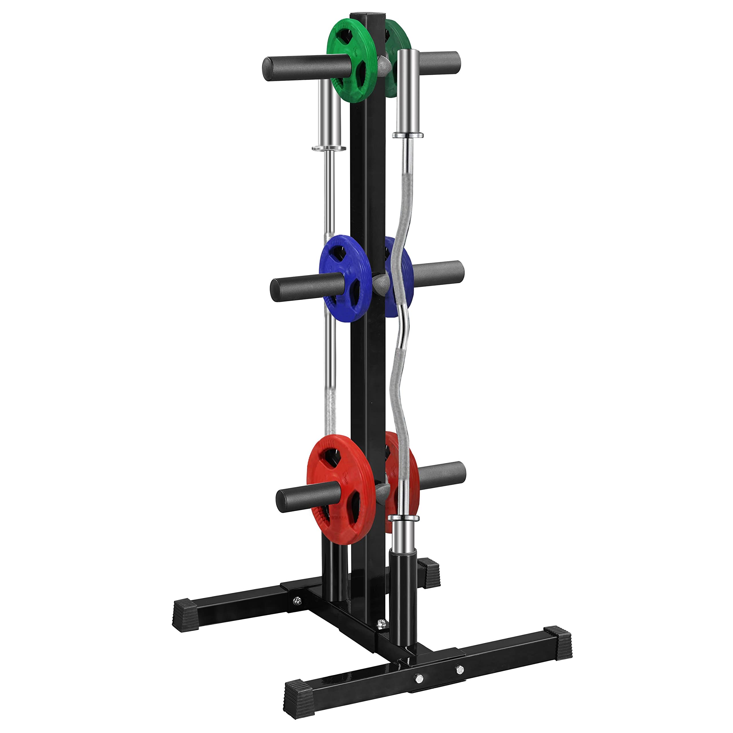 Yaheetech 2-in-1 Olympic Weight Plate Rack & Barbell Holder - Heavy Duty Storage Stand for Home Gym (Holds 882 lbs) - Perfect for Weightlifting, CrossFit & Strength Training