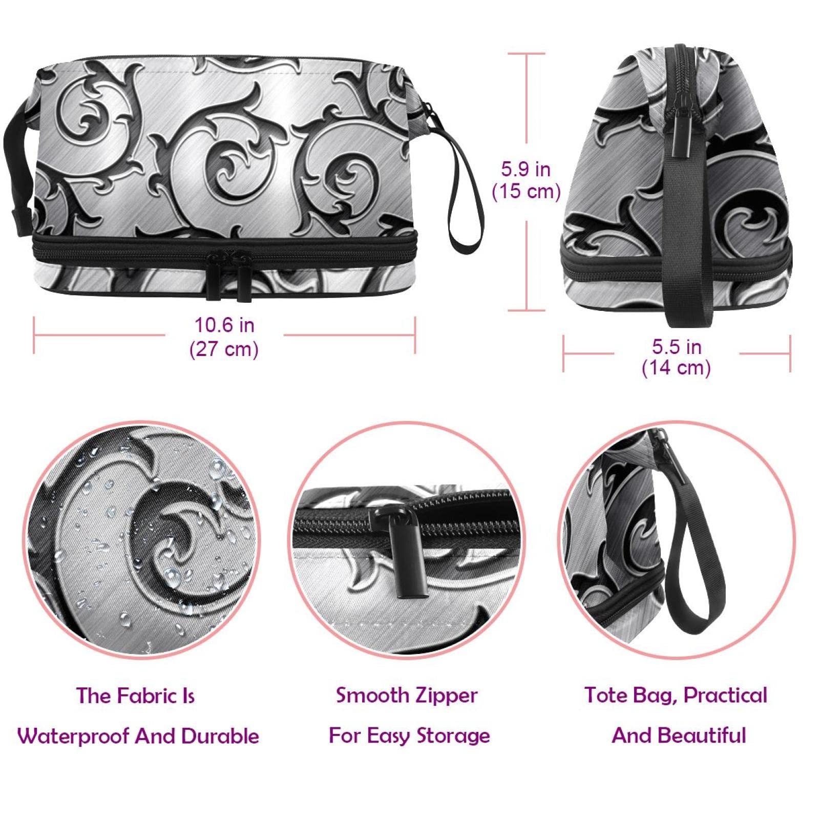 Large Travel Cosmetic Bag for Women - Textured Metal Silver Floral Makeup Organizer & Toiletry Pouch | Perfect for Vacation, Gym, Business Trips & Daily Essentials Storage