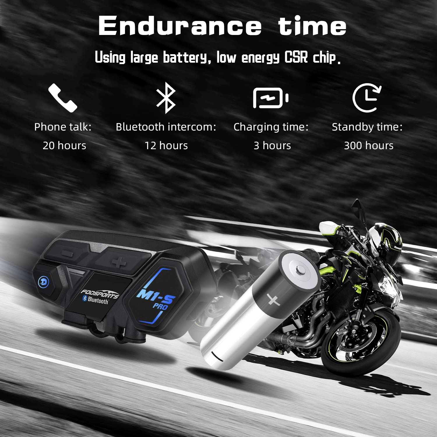 Fodsports M1-S PRO Motorcycle Helmet Bluetooth Intercom - 2000m Range, 8 Riders Group Chat, Waterproof Wireless Headset with Stereo Music, GPS & Hands-Free Calling (2 Pack) - Perfect for Group Rides, Touring & Urban Commuting