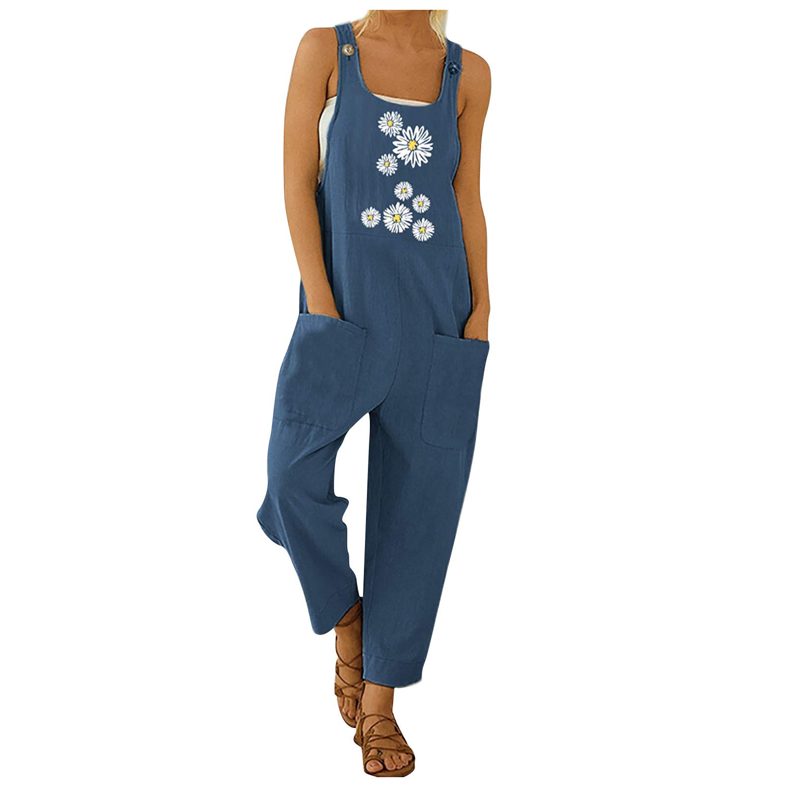 Stylish Vintage Print Jumpsuits for Women - Wide Leg Overalls with Buttons & Pockets - Plus Size Rompers for Casual Wear, Summer Outfits & Boho Fashion