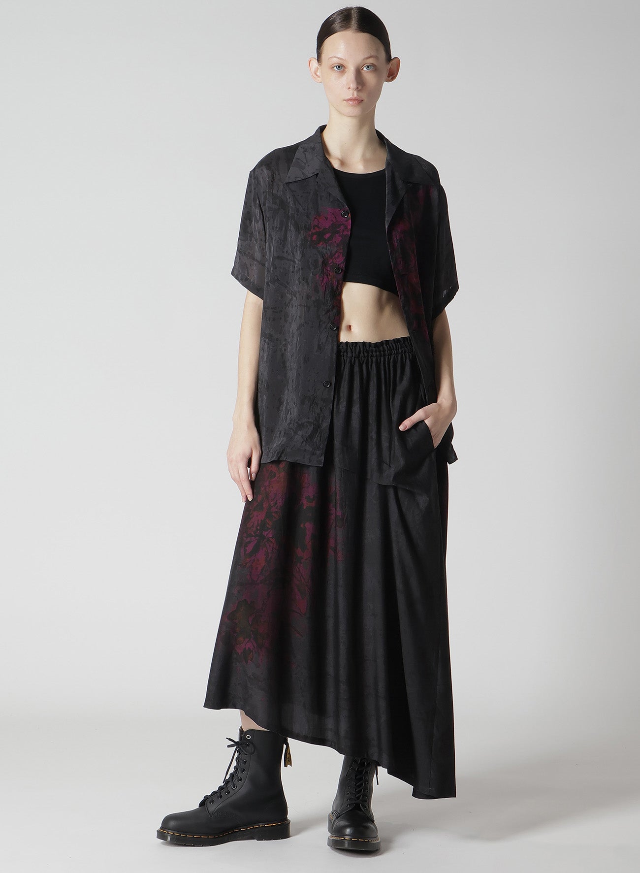 Cupro/Dungaree Twill Floral & Asphalt Print Right Tucked Asymmetric Skirt - Chic Women's Fashion Skirt for Casual Wear, Office Outfits & Special Occasions