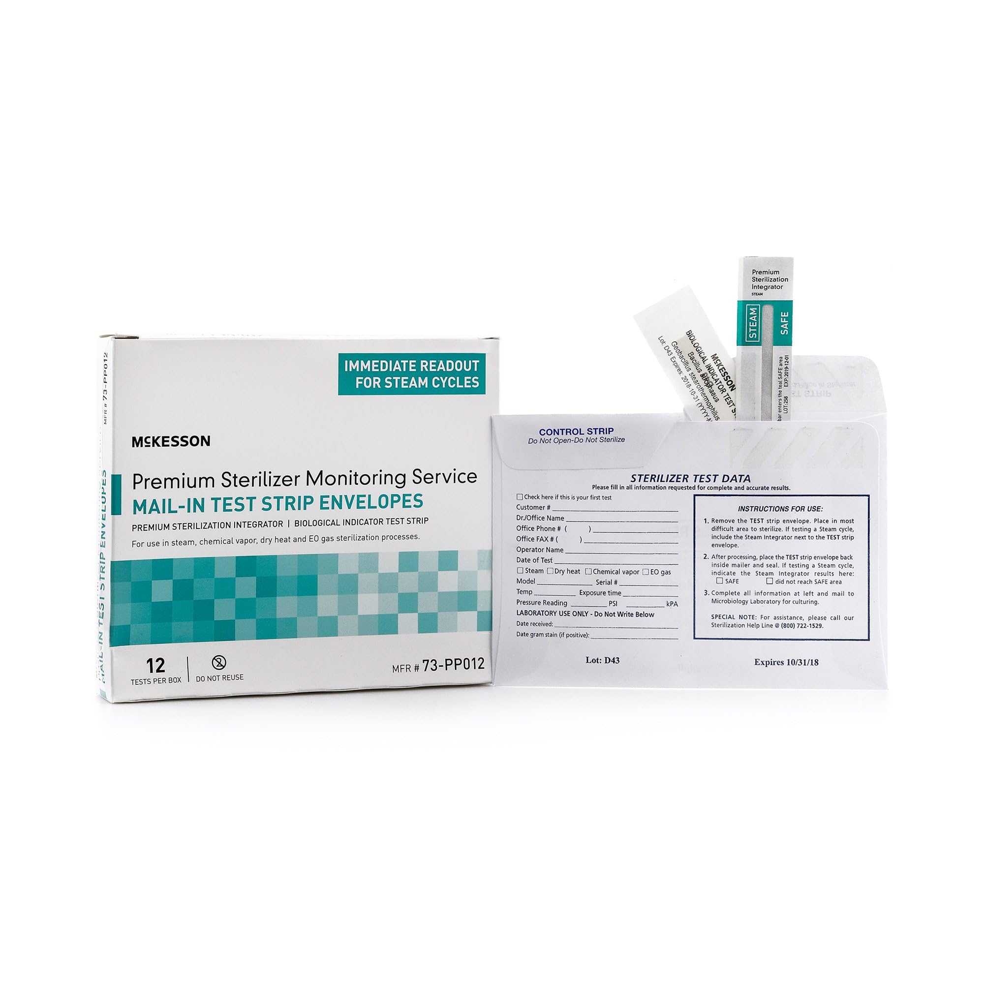 McKesson Sterilization Test Envelopes for Steam, Chemical, Dry Heat & EO Gas - 12 Count Pack | Mail-in Service for Fast Online Results | Ideal for Hospitals, Dental Clinics & Labs