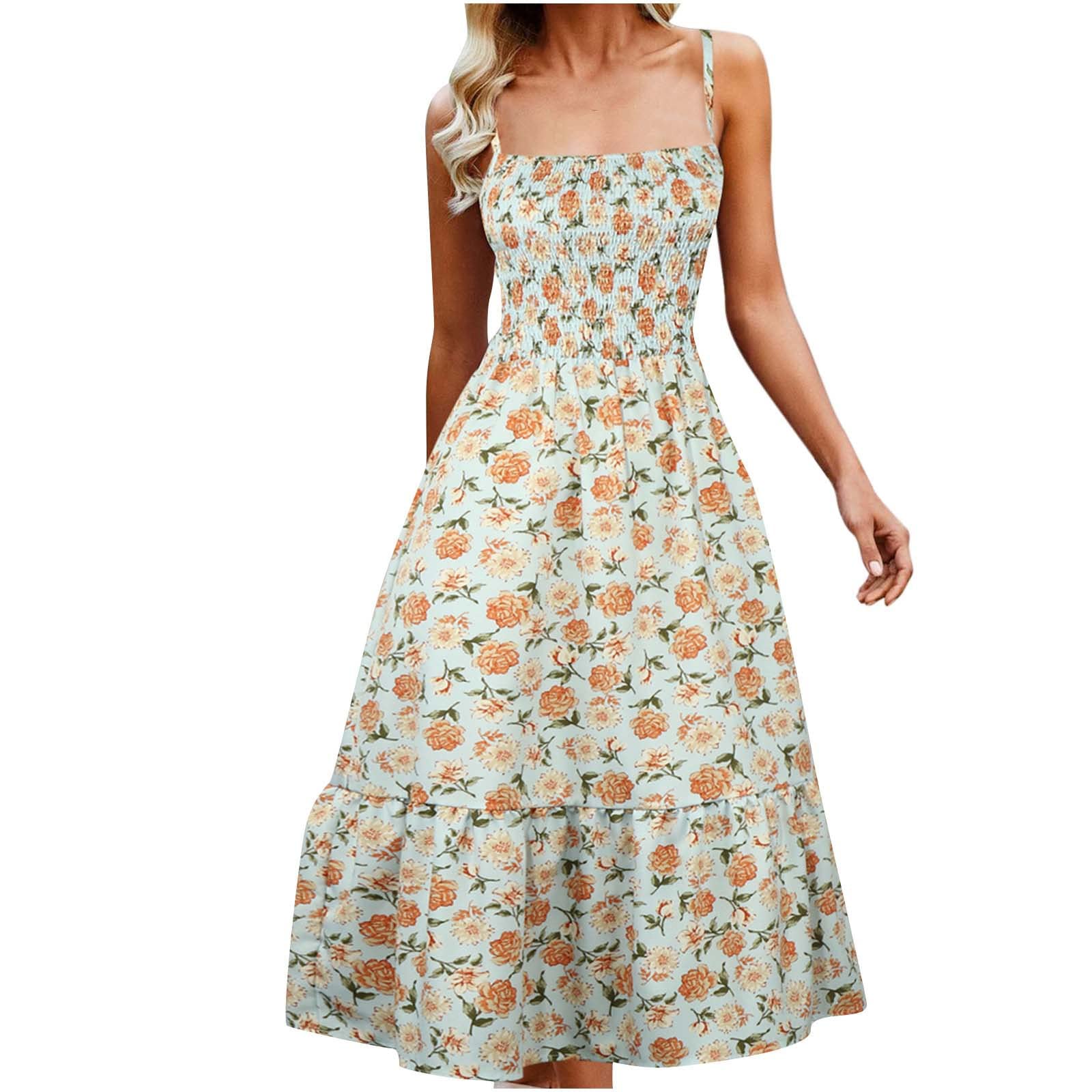 Women's Floral Print Sleeveless Sundress - Casual Beach Dress with Suspenders, Sexy Summer Dress for Vacation, Pool Party & Outdoor Date Night