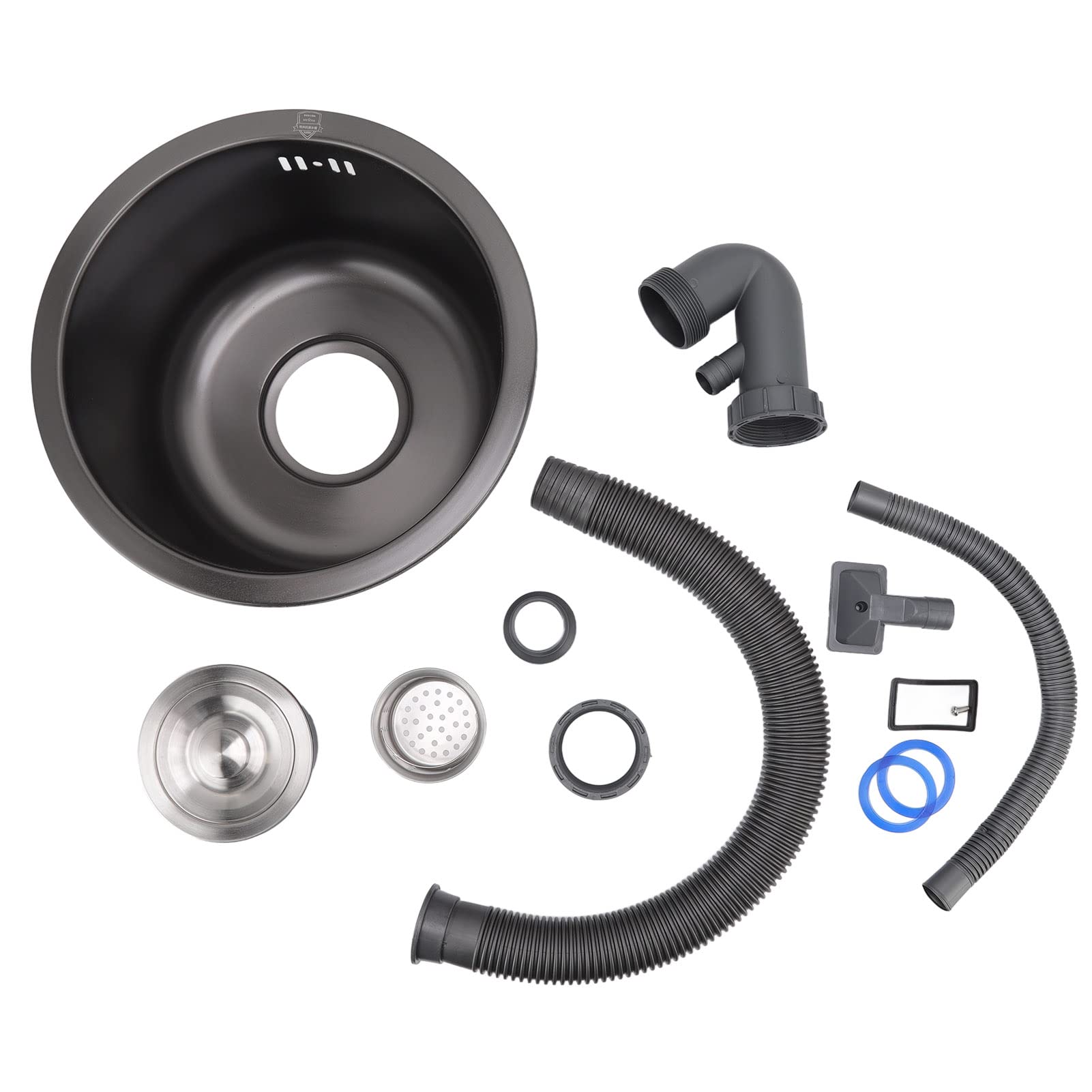 Mini Round Stainless Steel Kitchen Sink Bar - Single Bowl with Drain Accessories | Nano Black Multifunctional Sink for Home | Perfect for Small Kitchens, RV Bars & Compact Spaces