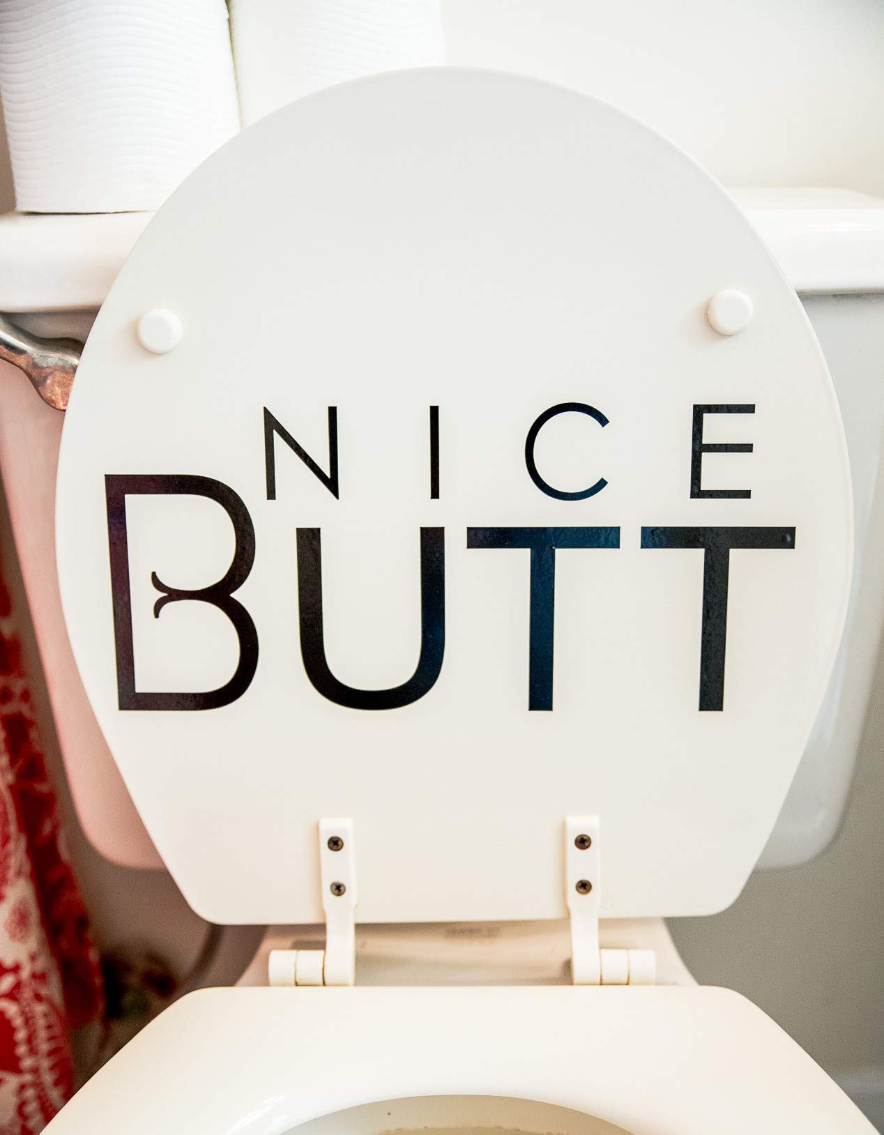Funny Bathroom Sign - Nice Butt Black Vinyl Toilet Decoration for Bathroom Humor | Perfect for Home, Office or Restaurant Restroom Decor