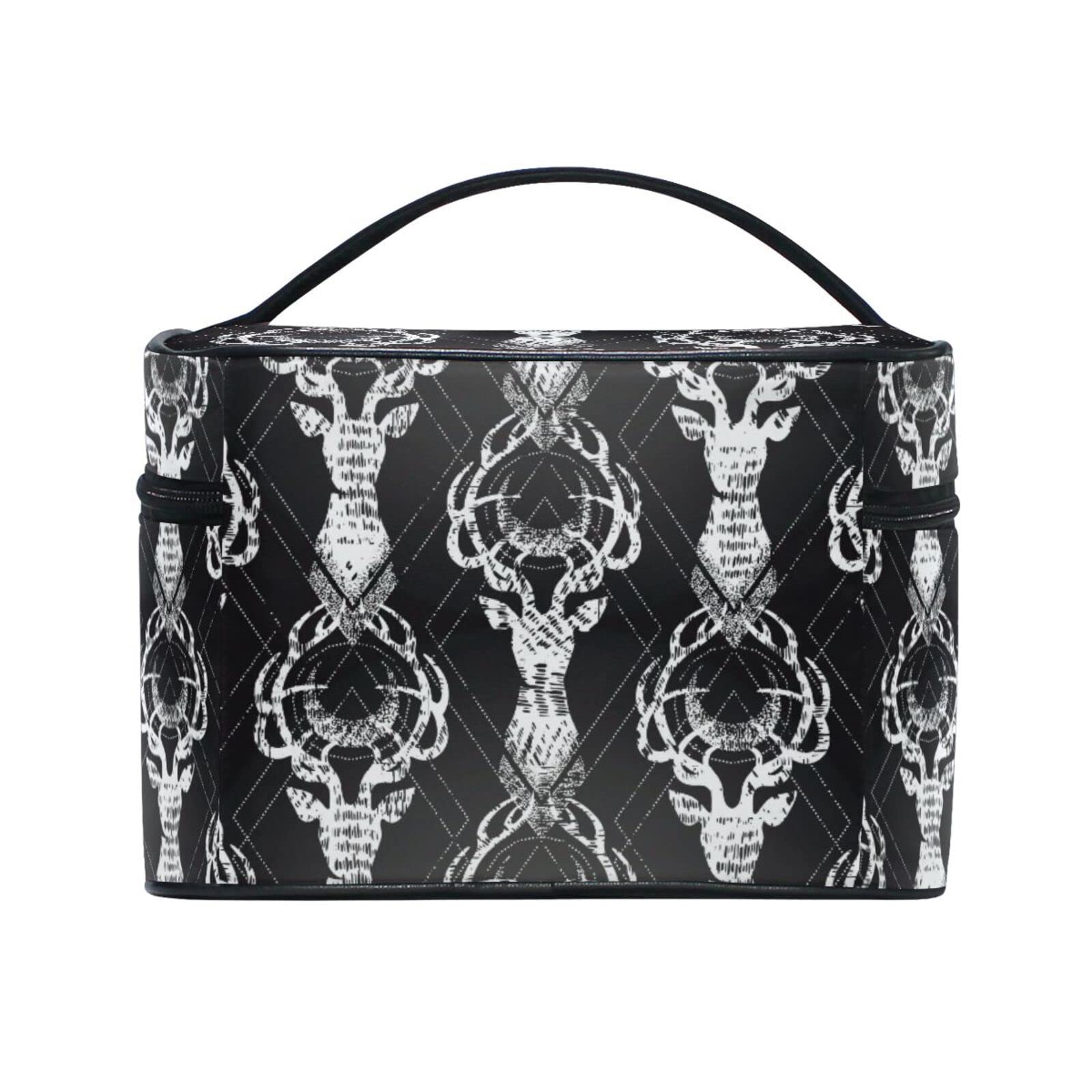 Deer Print Black Cosmetic Bag for Women - Waterproof Makeup Pouch & Toiletry Organizer with Zipper - Perfect for Travel, Gym, and Daily Essentials Storage