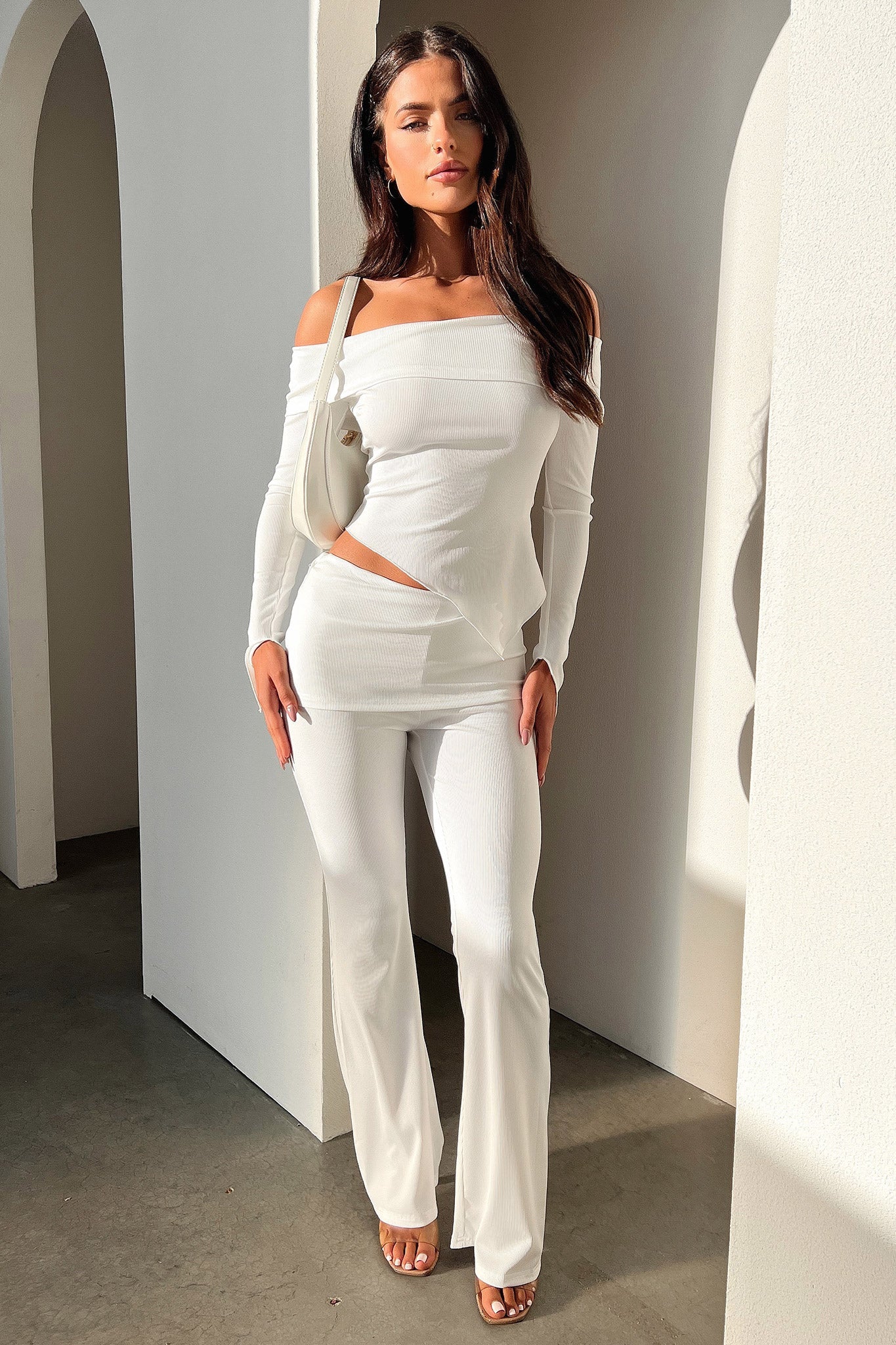 Aniston Women's White Stretch Pants - Comfortable High Waist Trousers for Work, Travel & Casual Wear