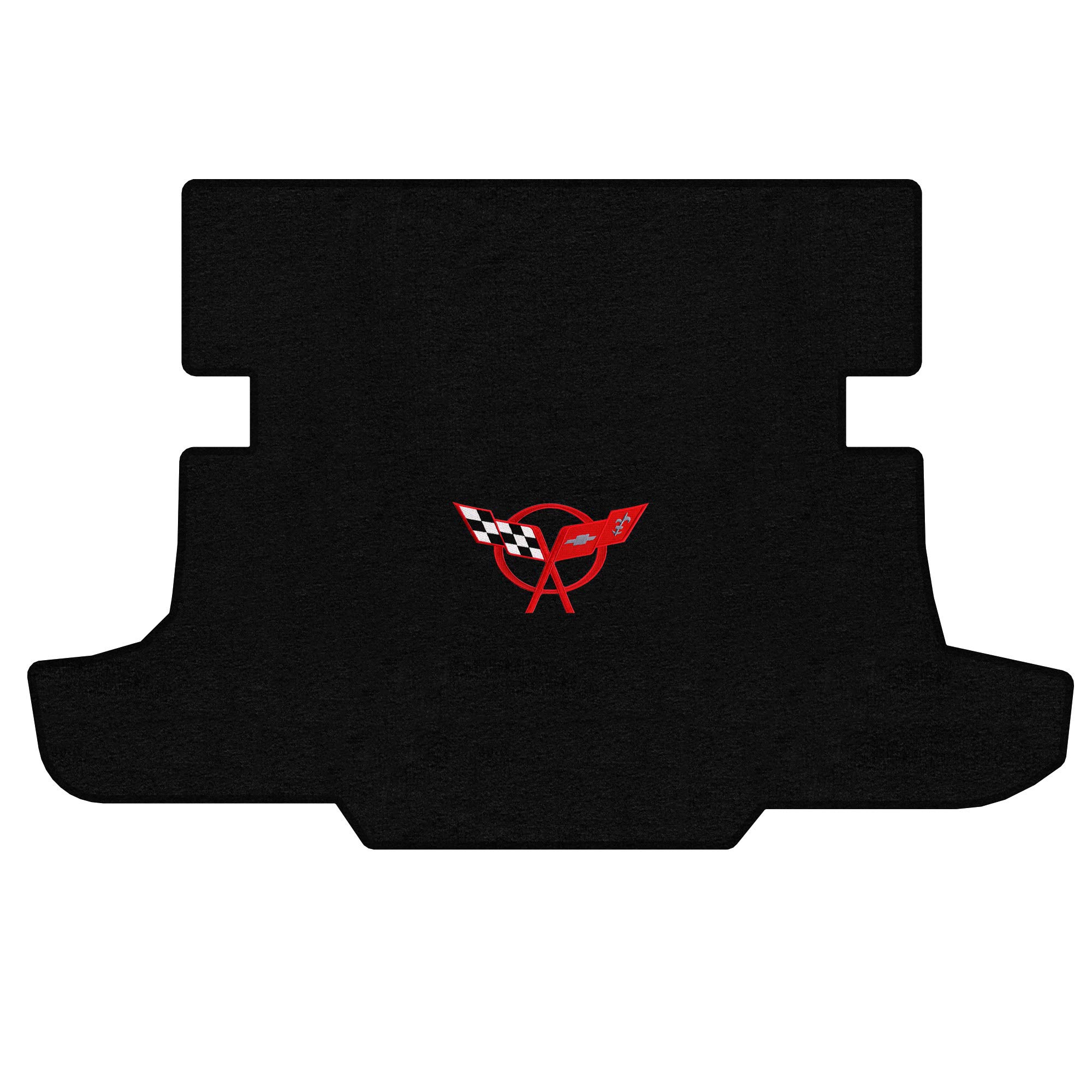 Premium Custom-Fit Carpeted Floor Mats for 1997-2004 Corvette C5 Coupe - Black with Red Flags Design | Luxury Car Floor Liners & Trunk Mat | Perfect for Daily Driving, Road Trips & Car Shows