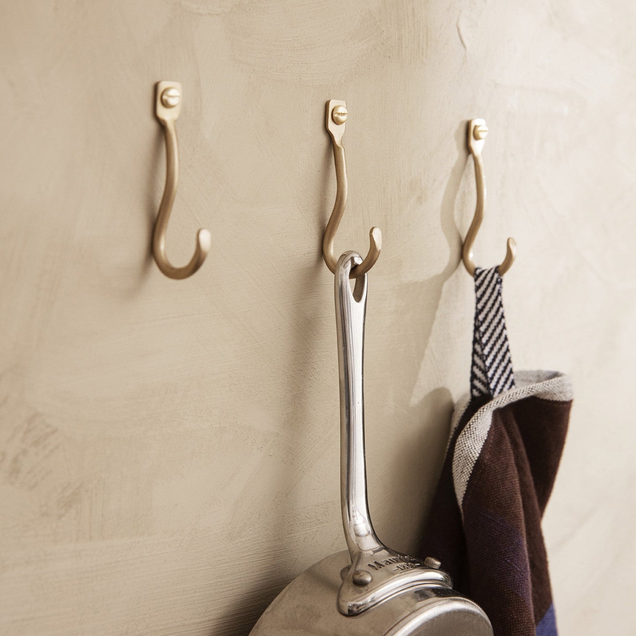 FERM LIVING Curvature Hooks - Set of 3 Brass Wall Hooks for Bathroom, Bedroom & Entryway Organization | Modern Home Decor & Storage Solution