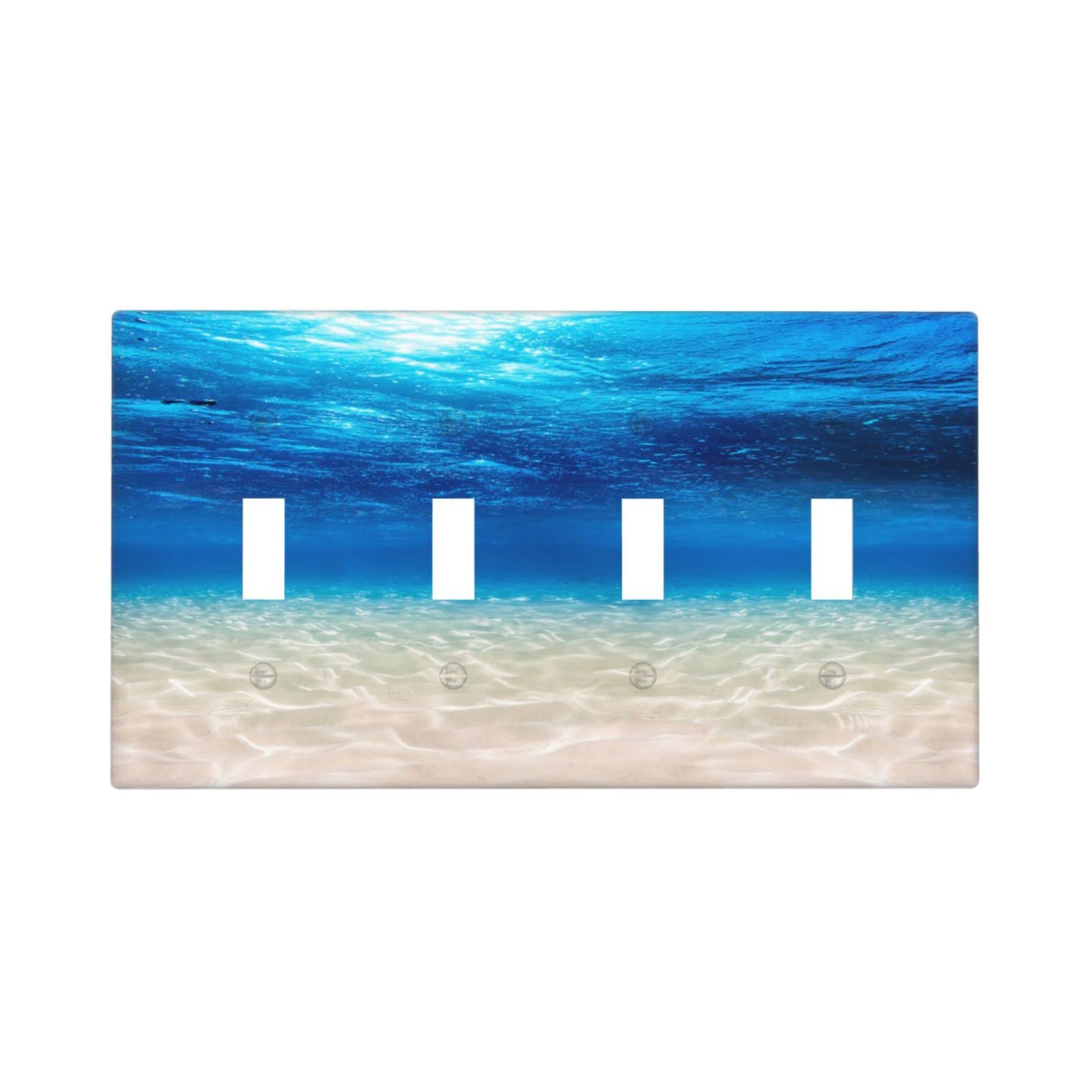 Blue Ocean Sea Themed 4-Gang Toggle Light Switch Cover - Decorative Wall Plate (4.5 x 8 Inches) for Bedroom, Bathroom & Living Room