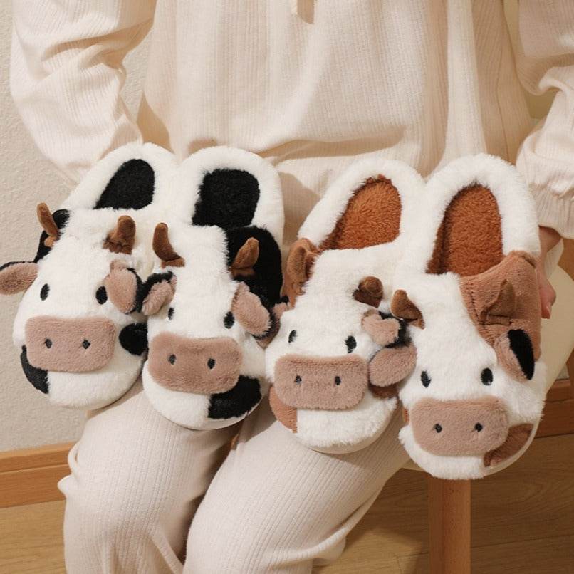 Fluffy Cow Slippers for Women & Men - Soft Cloudy House Shoes with Non-Slip Sole | Cozy Indoor/Outdoor Winter Slippers for Home, Office & Gift Giving