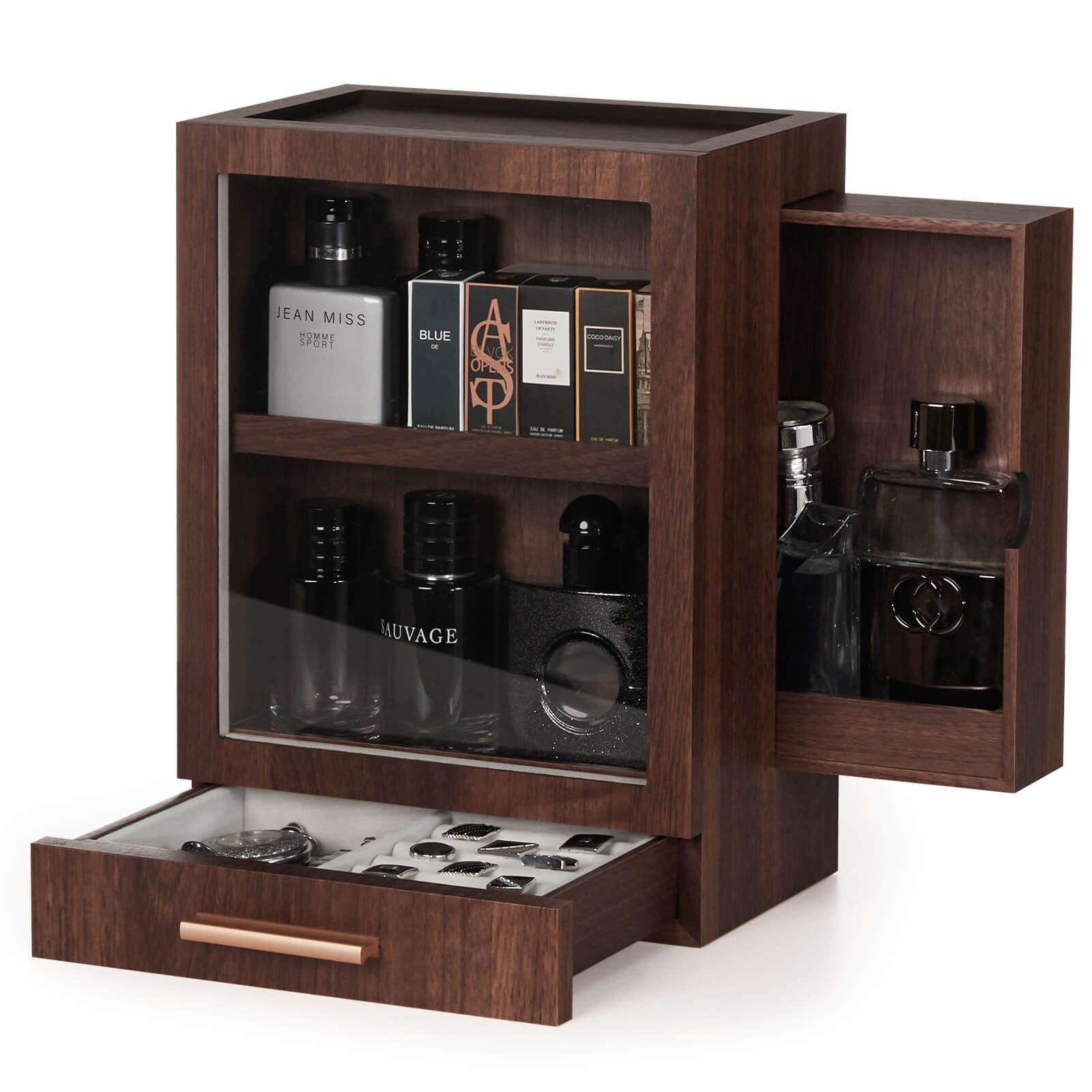 Premium Wooden Cologne Storage Organizer with 3 Drawers - Luxury Men's Fragrance Display Case for Home & Bathroom - Perfect for Vanity, Dresser, and Gift Giving