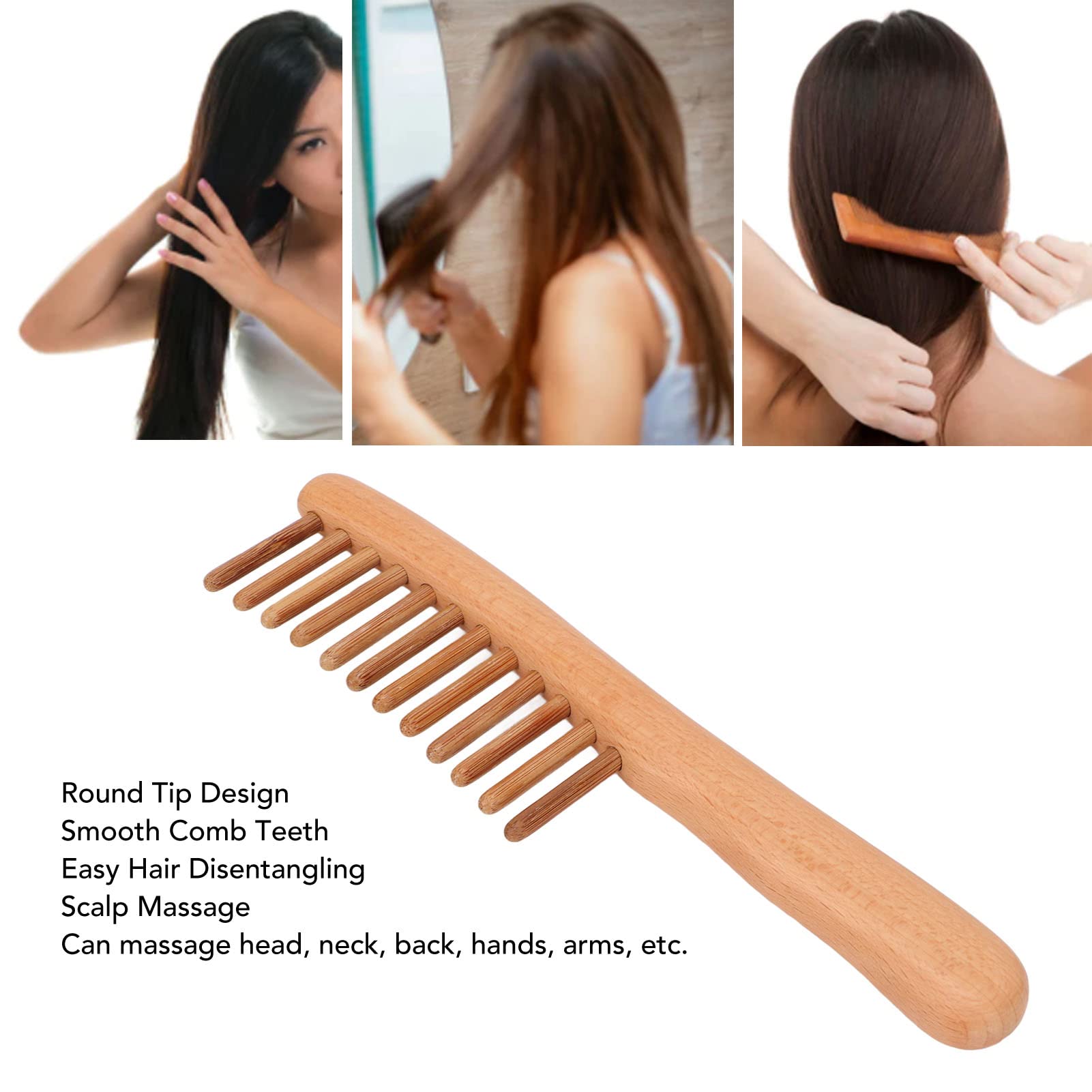 Wide Tooth Curl Comb - 12 Teeth Beech & Bamboo Scalp Massage Hair Comb for Women & Men - Gentle Detangling for Curly, Thick & Natural Hair - Perfect for Daily Styling & Relaxing Scalp Care