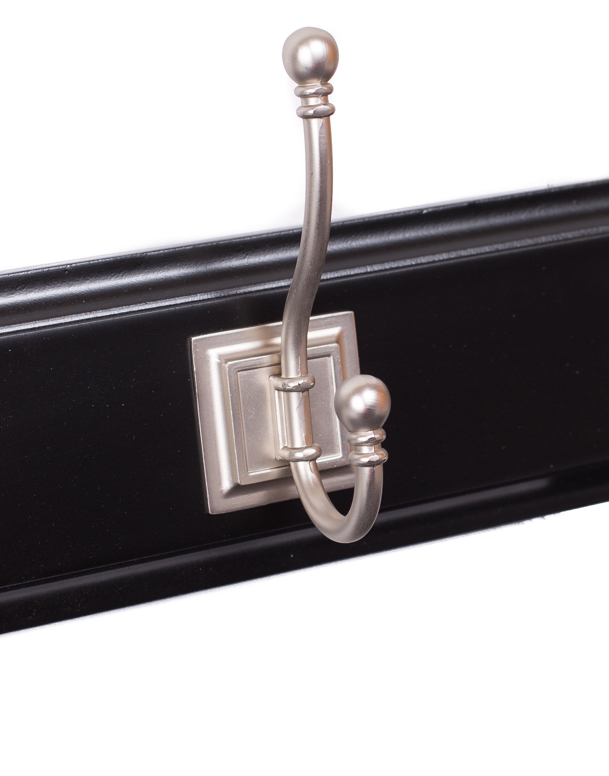 BIRDROCK HOME Classic 5-Hook Wall Mounted Coat Rack for Hats, Jackets & Keys - Black Finish with Satin Nickel Hooks - Perfect for Entryway, Mudroom & Closet Organization