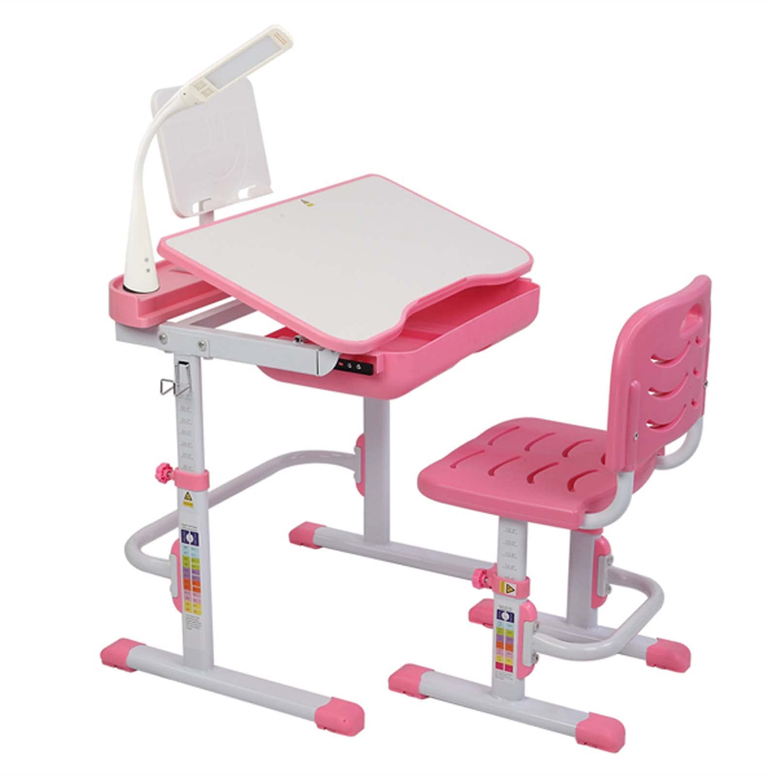 Adjustable Kids Desk & Chair Set with Lamp & Bookshelf for Study