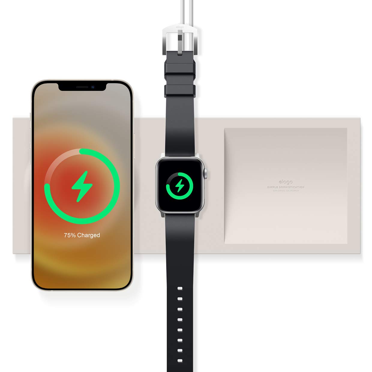 elago MagSafe Charging Tray Duo - Compatible with iPhone 16/15/14/13/12, Apple Watch & AirPods Wireless Charging Stand | Organize Your Nightstand, Office Desk or Travel Essentials | Stone Design (Charging Cable Not Included)