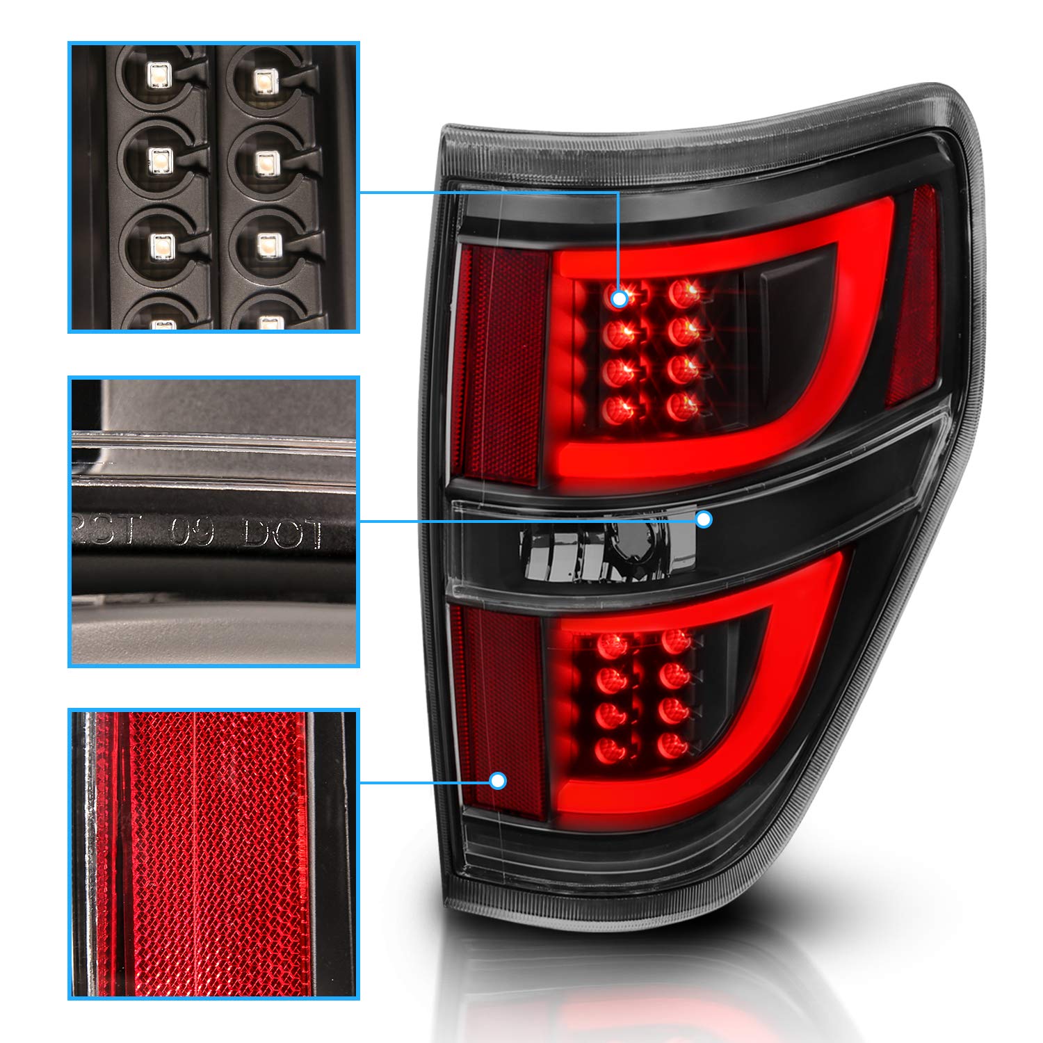 AmeriLite LED Light Bar Replacement Car Tail Lights Set for 2009-2014 Ford F-150 - Passenger & Driver Side, Vehicle Light Assembly, Black - Upgrade Your Truck's Style & Safety for Night Driving & Off-Road Adventures