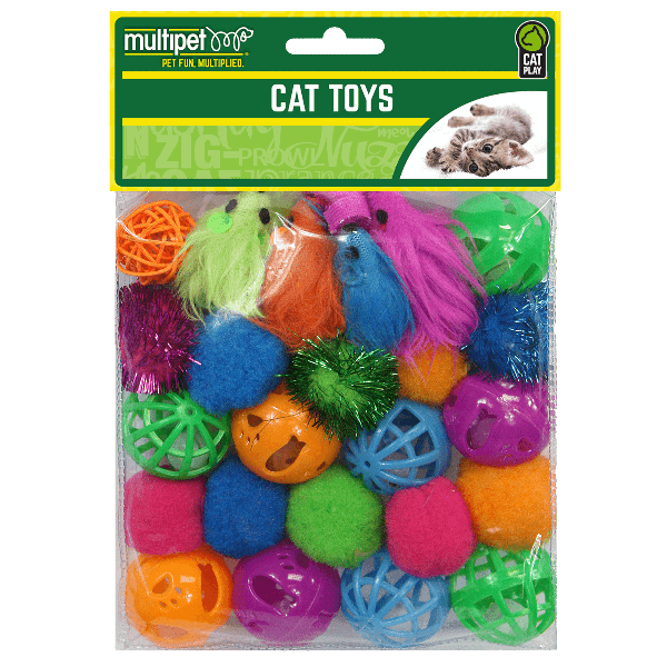 Multipet Value Pack Cat Toys - 24 Piece Assorted Interactive Cat Toys for Indoor & Outdoor Play - Perfect for Kittens & Adult Cats
