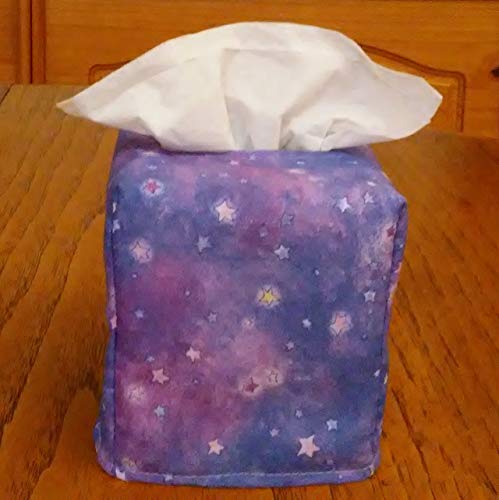 Handmade Square Fabric Tissue Box Cover with Colorful Stars in Night Sky Design - Home & Office Decoration, Free Shipping
