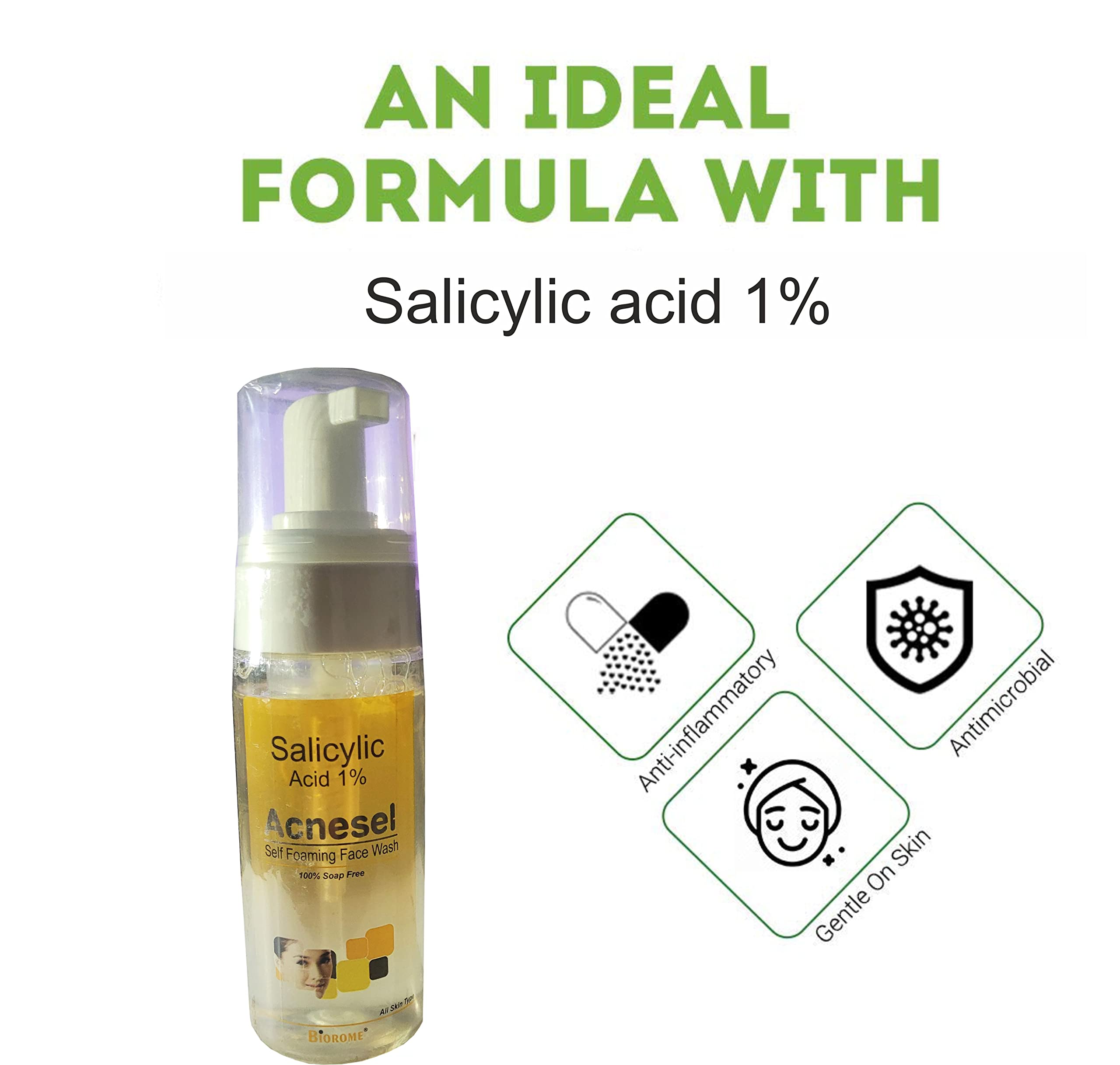 Rotex Biorome Acnesel Self-Foaming Anti-Acne Face Wash 150ml - Gentle Daily Cleanser for Men & Women to Remove Oil, Dirt & Dead Skin | Perfect for Oily & Acne-Prone Skin Care Routine
