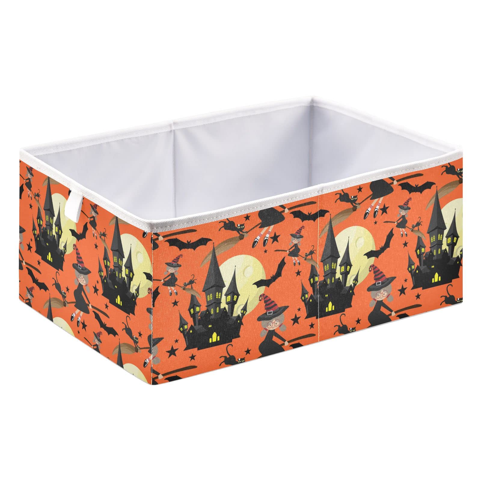 Foldable Collapsible Halloween Haunted House Witch Storage Baskets - 16 x 11 Inch Decorative Organizer Bins for Shelves & Closets | Perfect for Pantry, Toys, Clothes & Books Organization | Great for Halloween Decor & Year-Round Home Storage