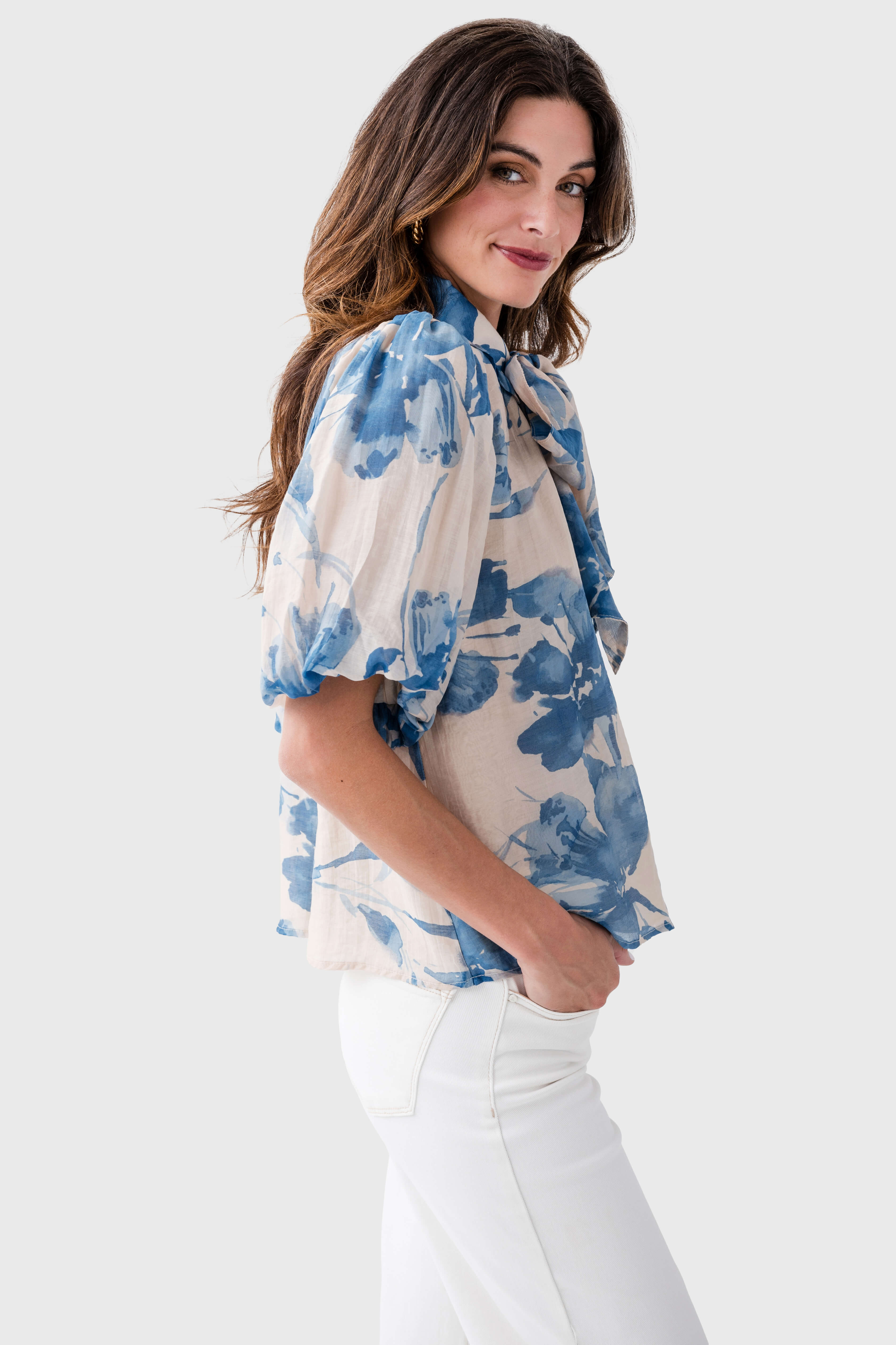 Fate Neck Tie Lantern Sleeve Blouse - Elegant Women's Fashion Top for Office, Party & Special Occasions