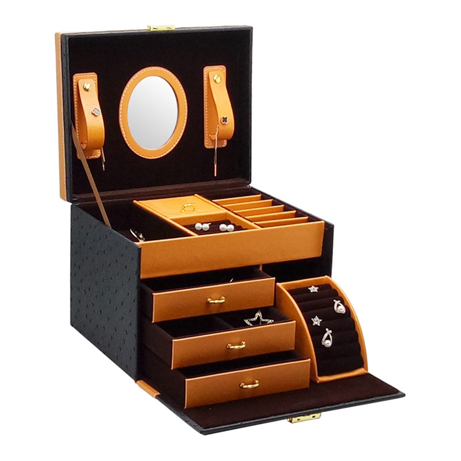 Portable Leather Jewelry Storage Box with Multi-Compartment - Large Capacity Earring Organizer & Travel Cosmetic Case | Perfect for Travel, Home Organization & Gift Giving | Great for Jewelry Display, Vanity Storage & On-the-Go Accessories | Ideal for Bridal Shower, Birthday Gifts & Daily Makeup Organization