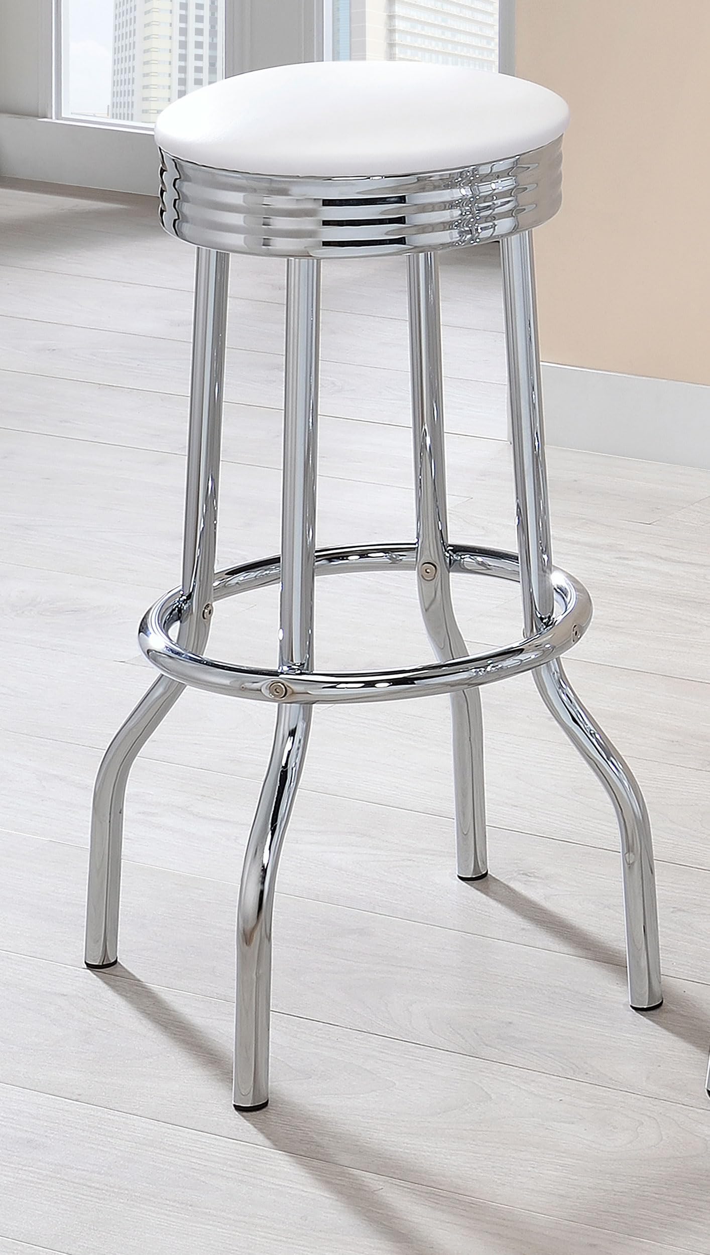 Premium Theodore Upholstered Bar Stools Set of 2 - White & Chrome Metal Frame Counter Height Stools for Kitchen Island, Breakfast Bar & Home Decor - Coaster Home Furnishings
