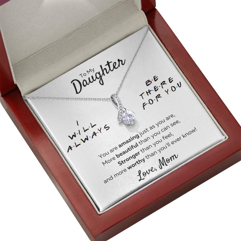 Mother Daughter Necklace Set - Heart Pendant Jewelry Gift from Mom & Dad with Engraved Message Card & Gift Box - Birthday, Christmas, Graduation Present for Daughter - Perfect for Family Bonding & Special Occasions