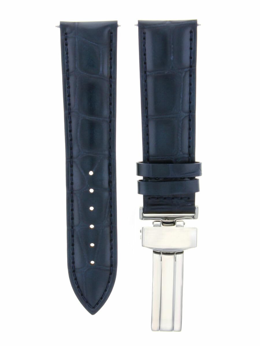 20mm Genuine Leather Watch Band with Deployment Clasp - Compatible with Rolex Datejust, Dark Blue - Perfect for Business, Casual & Formal Occasions